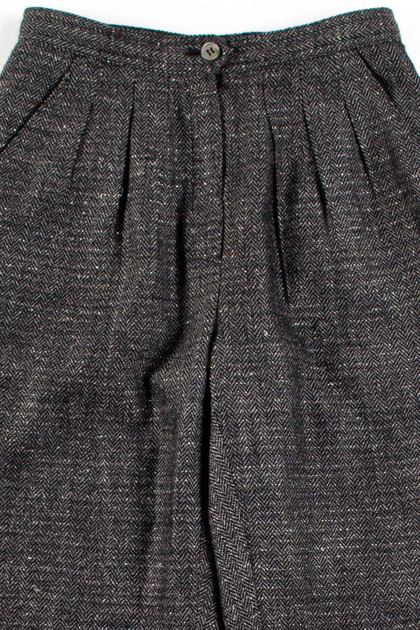 Grey Metallic Herringbone Pleated Pants (sz. 4)