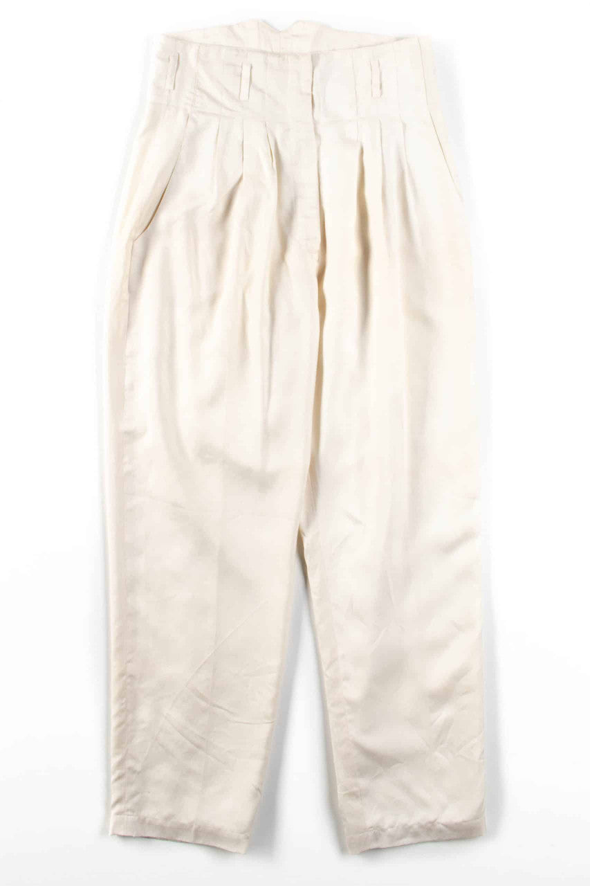 White High Waisted Pleated Silk Pants (sz. Medium)