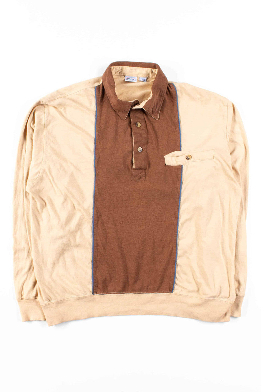 Brown Vintage Long Sleeve Polo Shirt