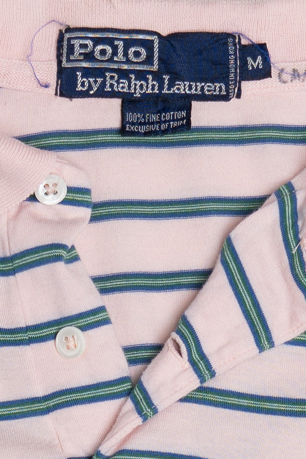 Vintage Polo By Ralph Lauren Baby Pink Striped Polo Shirt