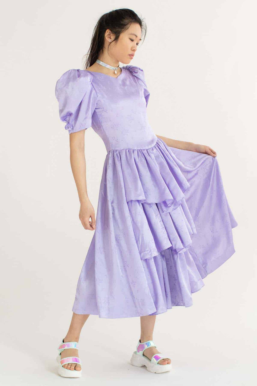 Vintage Purple Poof Sleeve Prom Dress