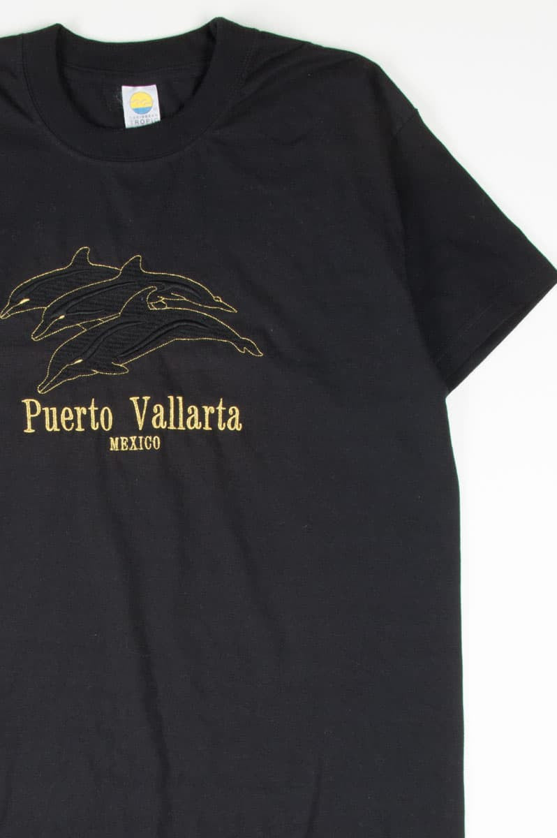 Puerto Vallarta Golden Embroidered Dolphins T-Shirt