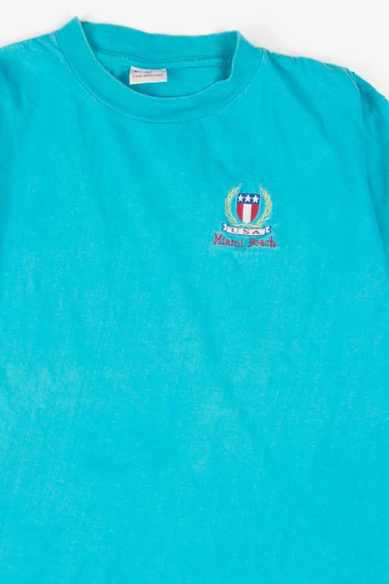 Embroidered Patch Miami Beach Souvenir T-Shirt (single stitch)