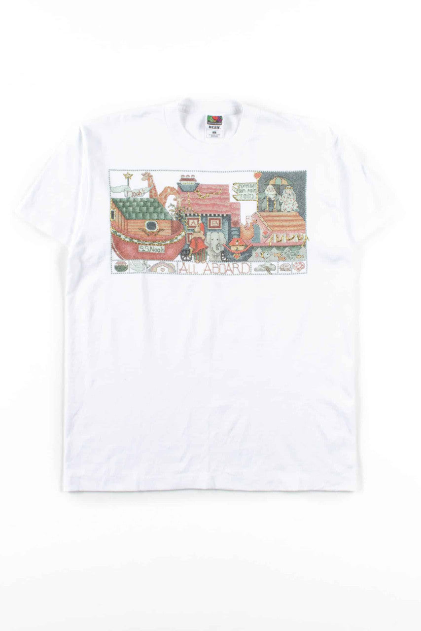 All Aboard Noah's Ark Cross-Stitch T-Shirt (Single Stitch)