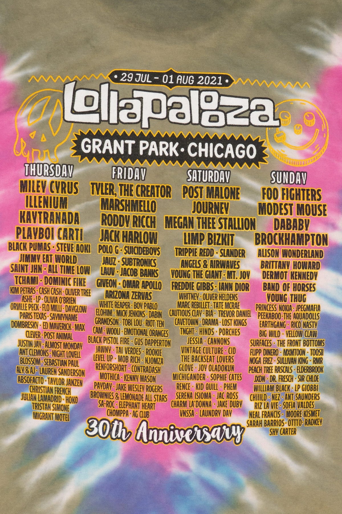 Tie Dye Lollapalooza 30th Anniversary Grand Park Chicago T-Shirt (2020s)