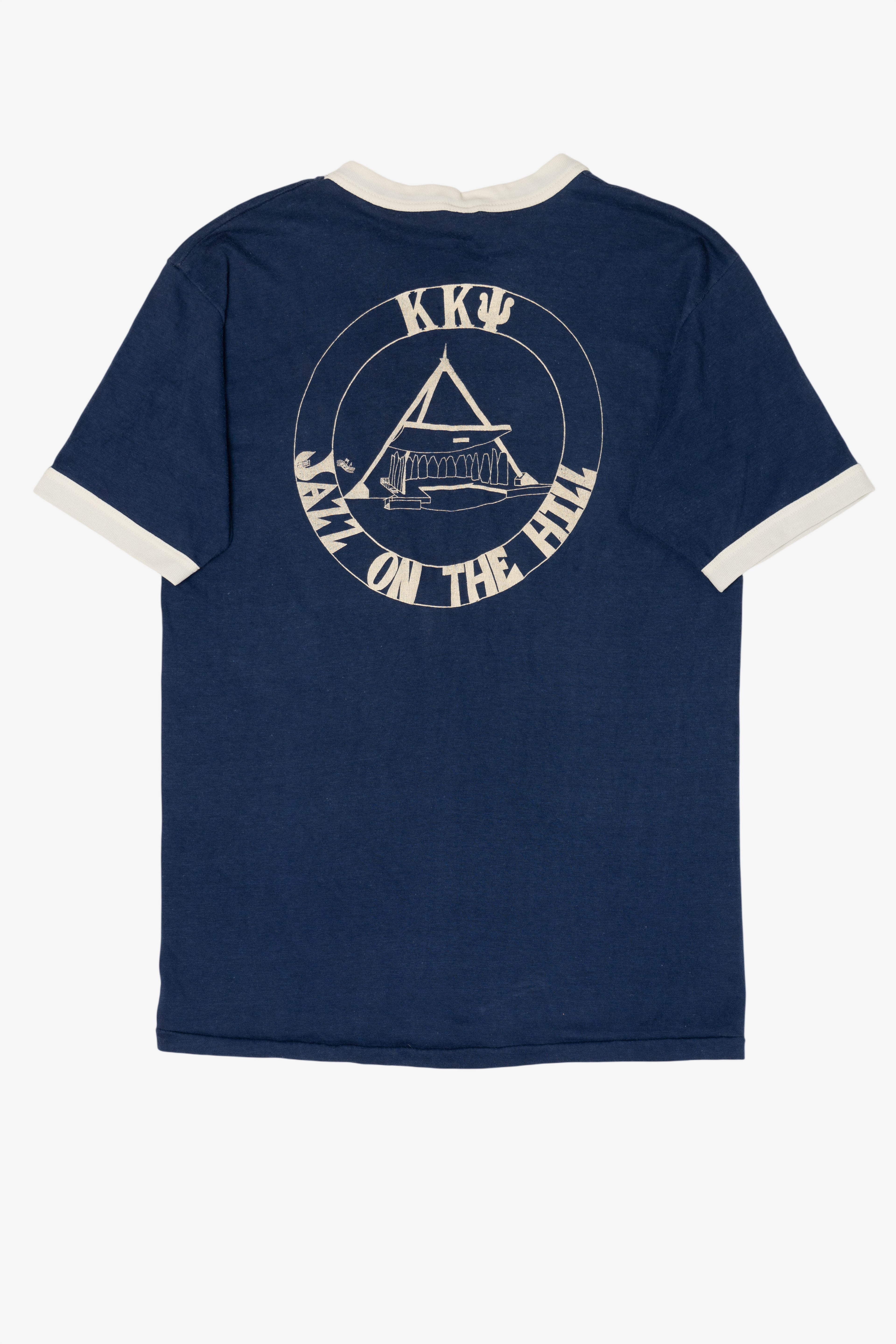 Vintage Navy Blue Downerwear "Jazz On The Hill" Ringer T-Shirt (1970s)