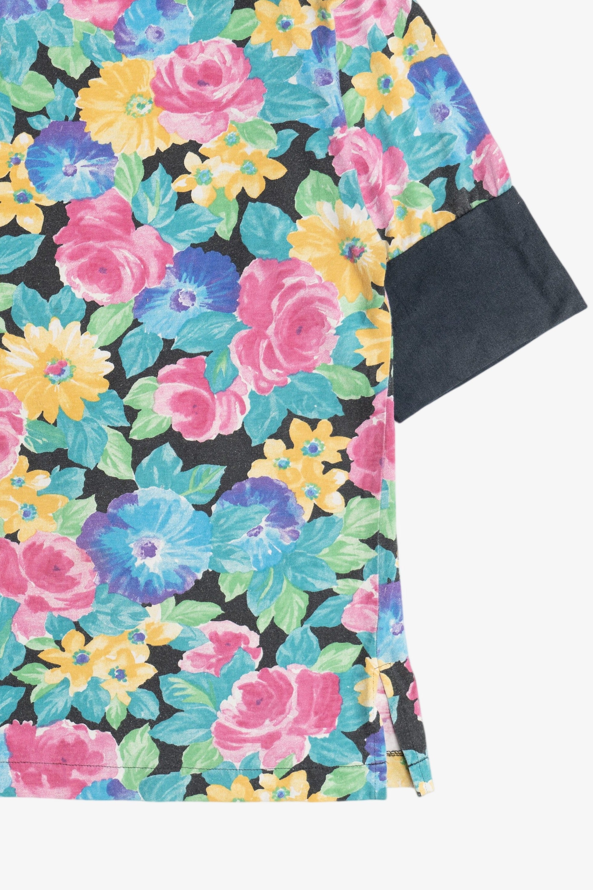 Vintage Printed Floral Cuff Sleeve Ringer T-Shirt (1980s)
