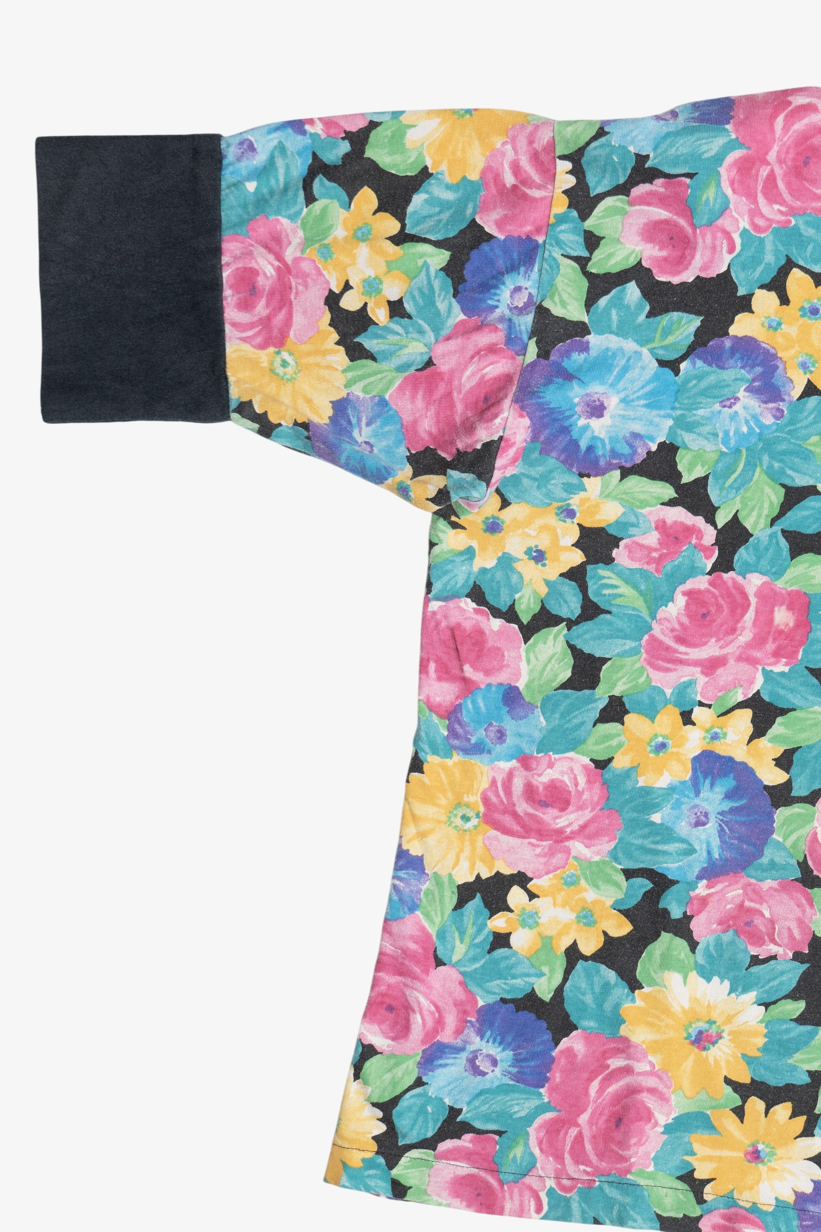 Vintage Printed Floral Cuff Sleeve Ringer T-Shirt (1980s)
