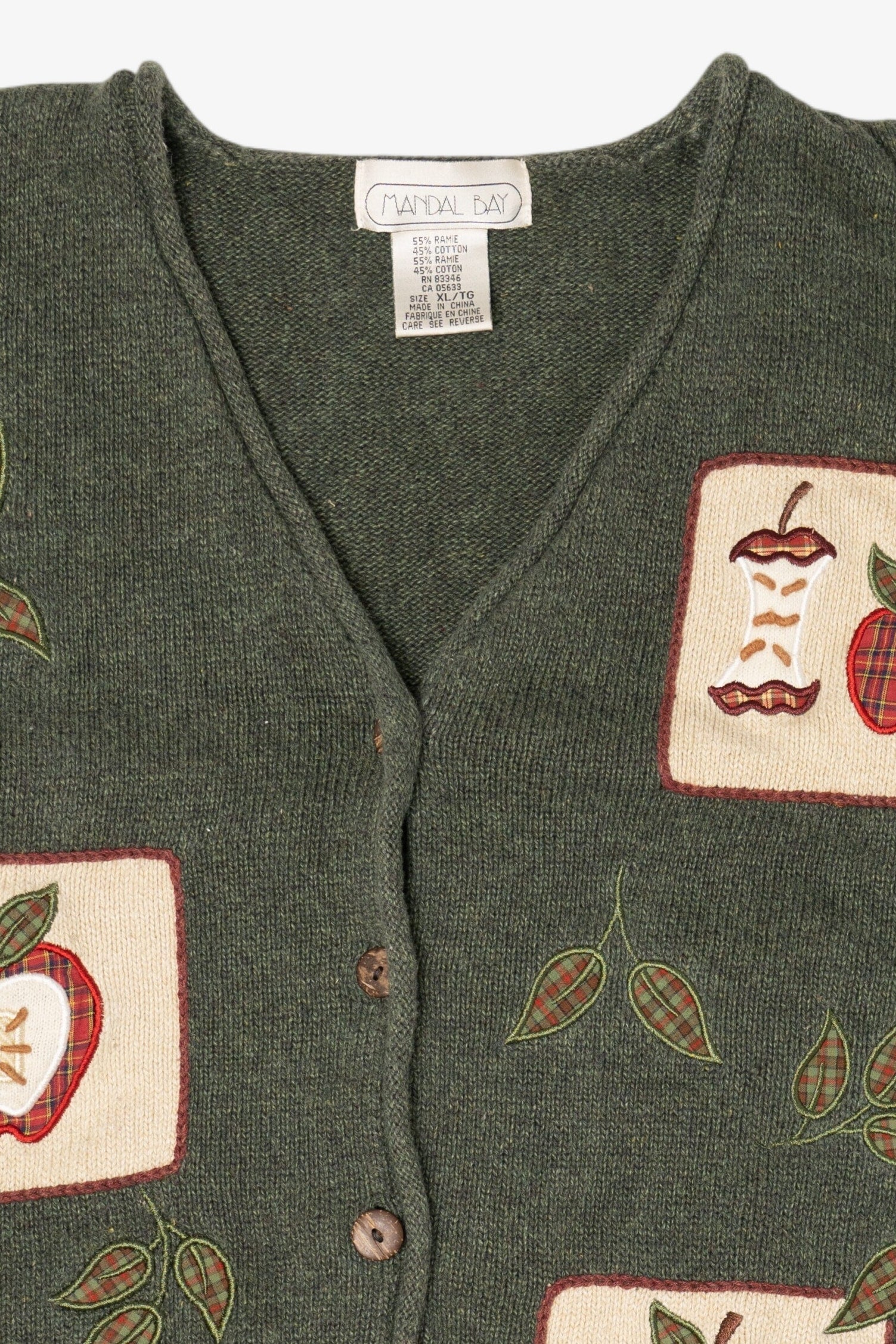 Vintage Green Mandal Bay Autumn Apple Teacher Cardigan Sweater (1990s)
