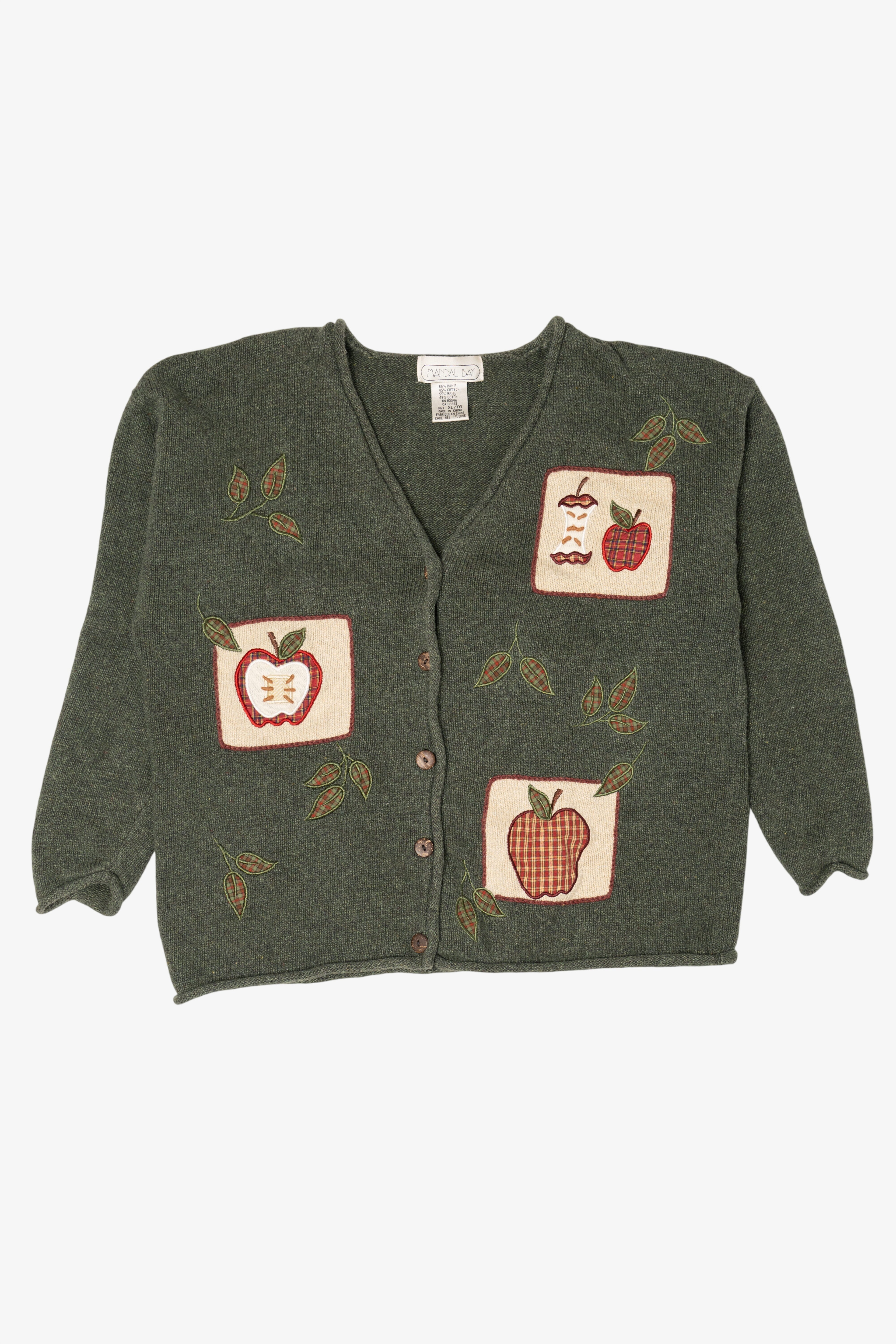 Vintage Green Mandal Bay Autumn Apple Teacher Cardigan Sweater (1990s)