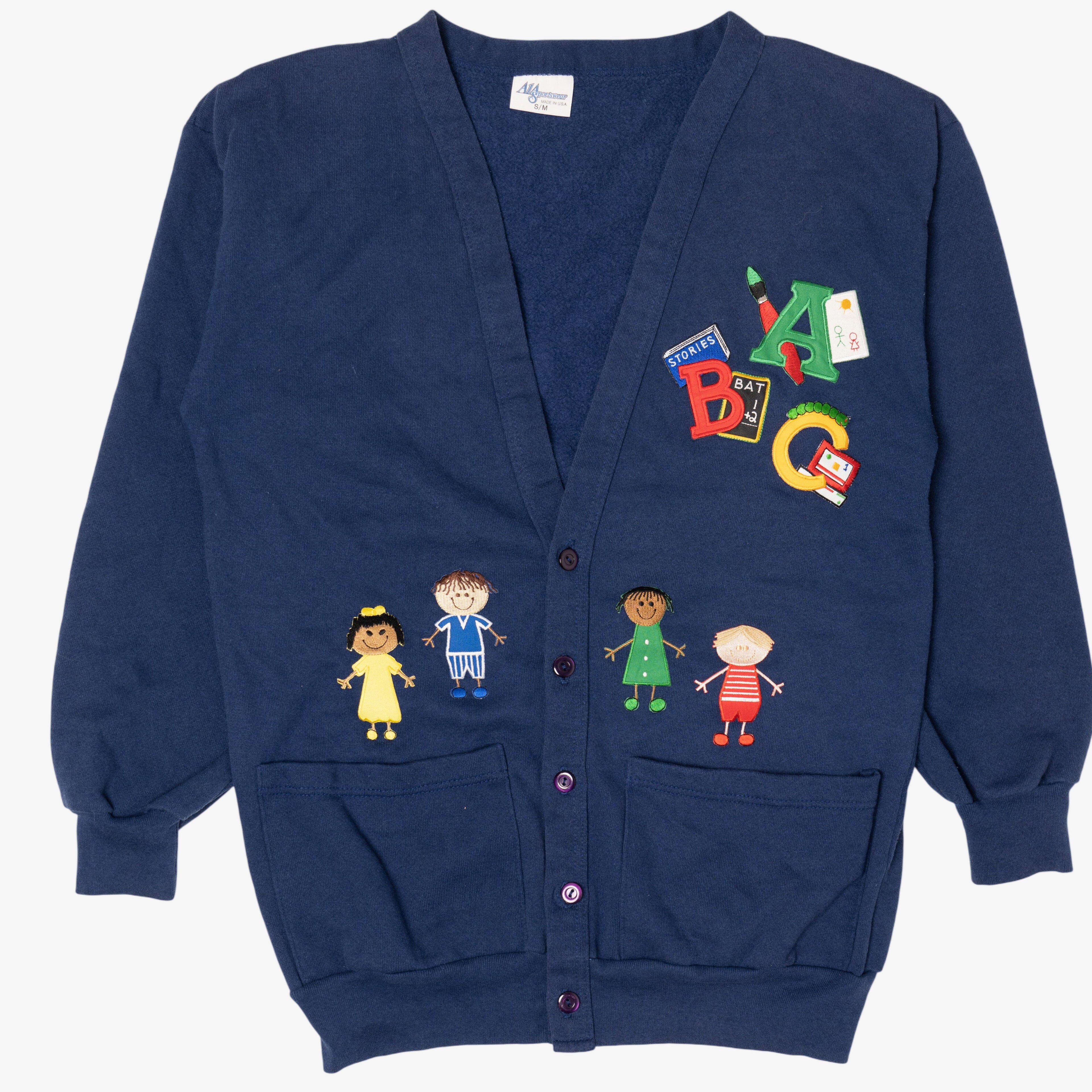 Vintage Navy Blue A1A Sportswear Teacher Cardigan Sweater (1990s)