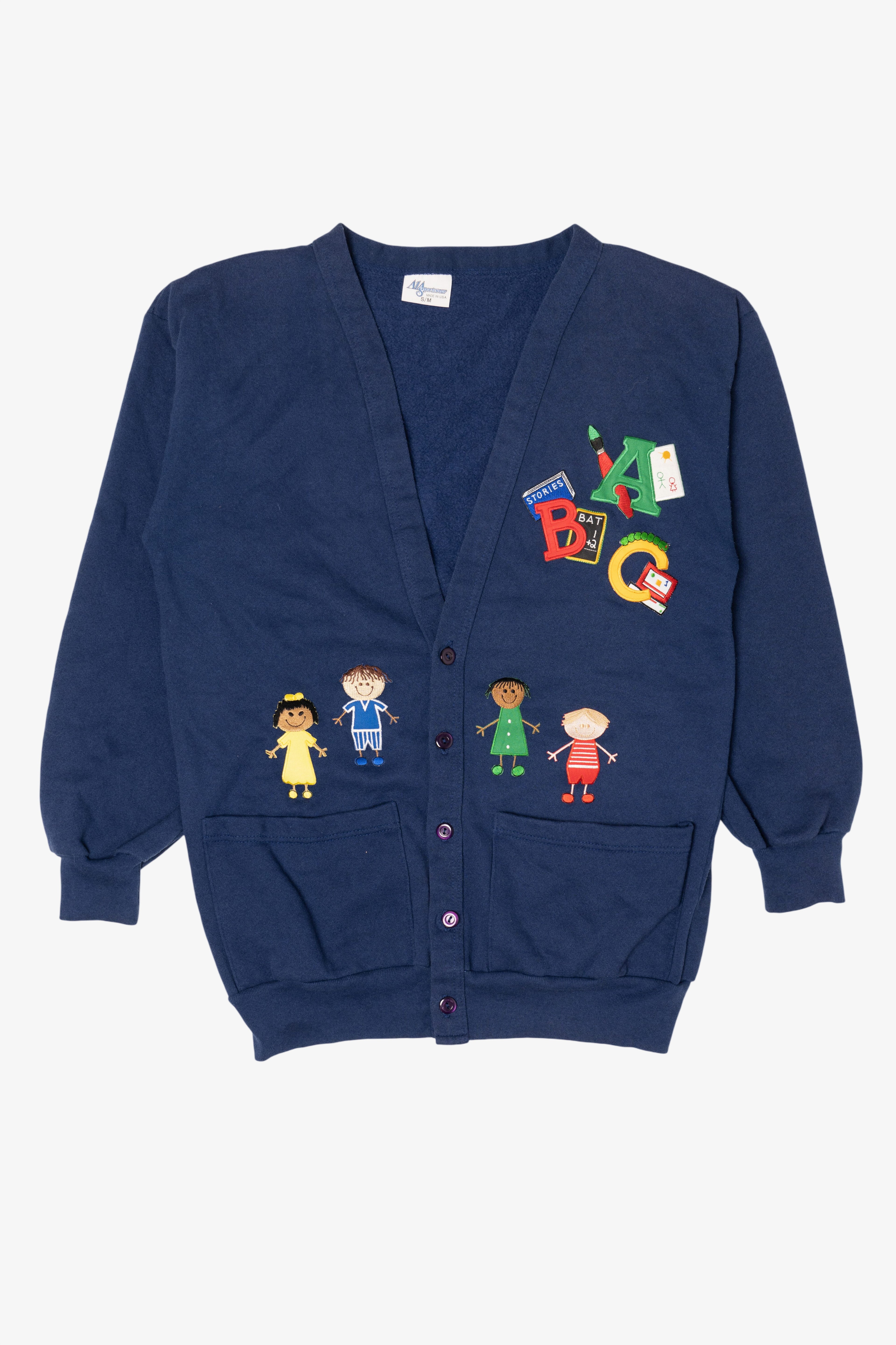 Vintage Navy Blue A1A Sportswear Teacher Cardigan Sweater (1990s)