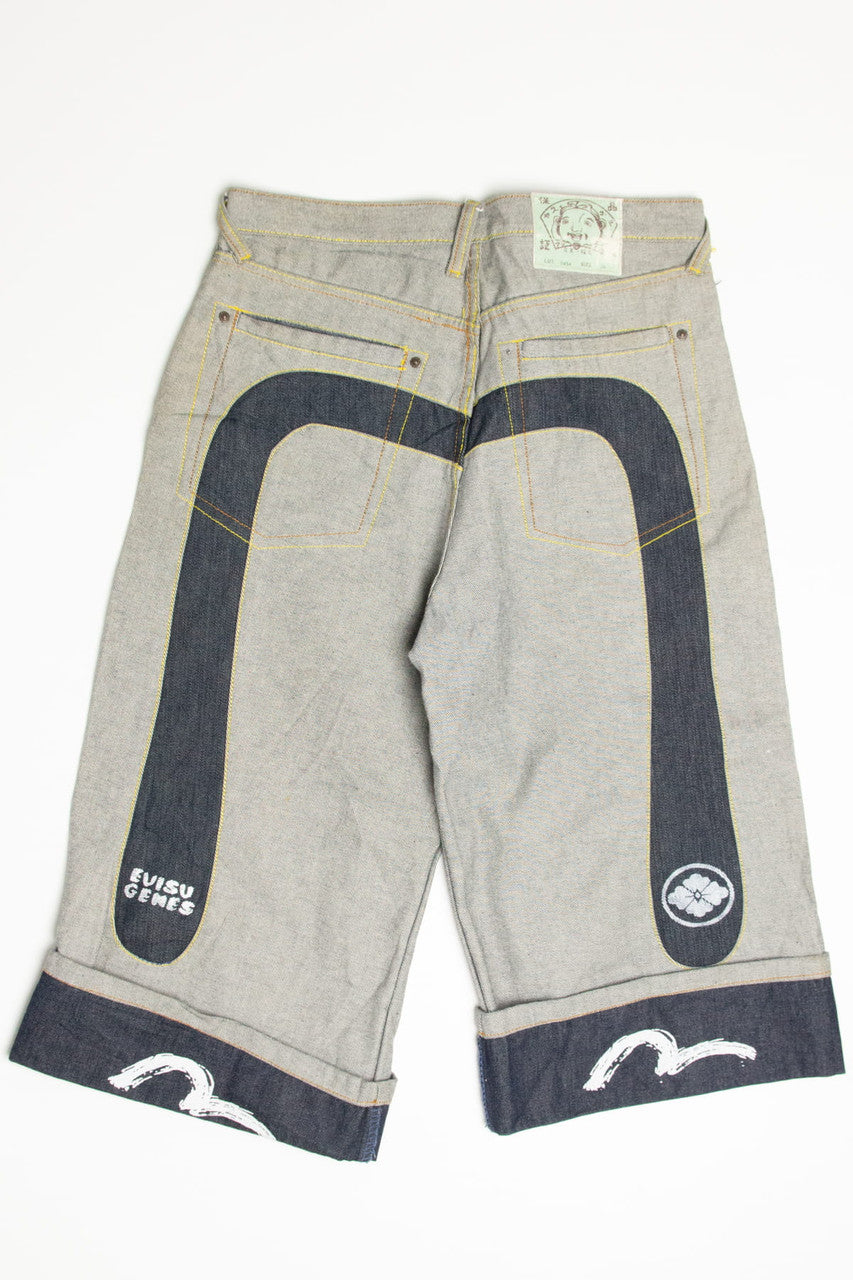 Evisu Genes Godhead Patch Denim Long Shorts (sz. 34)