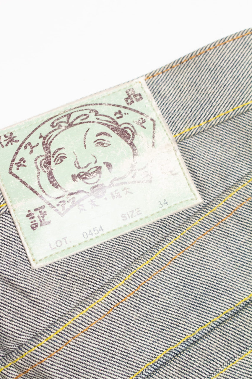 Evisu Genes Godhead Patch Denim Long Shorts (sz. 34)