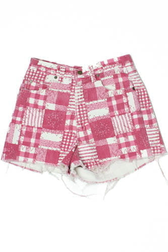 Vintage Pink Patchwork Print Denim Cutoff Shorts (Sz. 4)