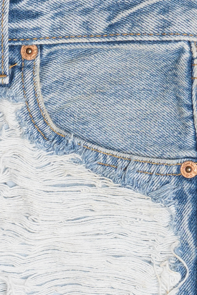 Vintage Distressed Levi's 501 Button Fly Cut Off Denim Shorts (1990s)