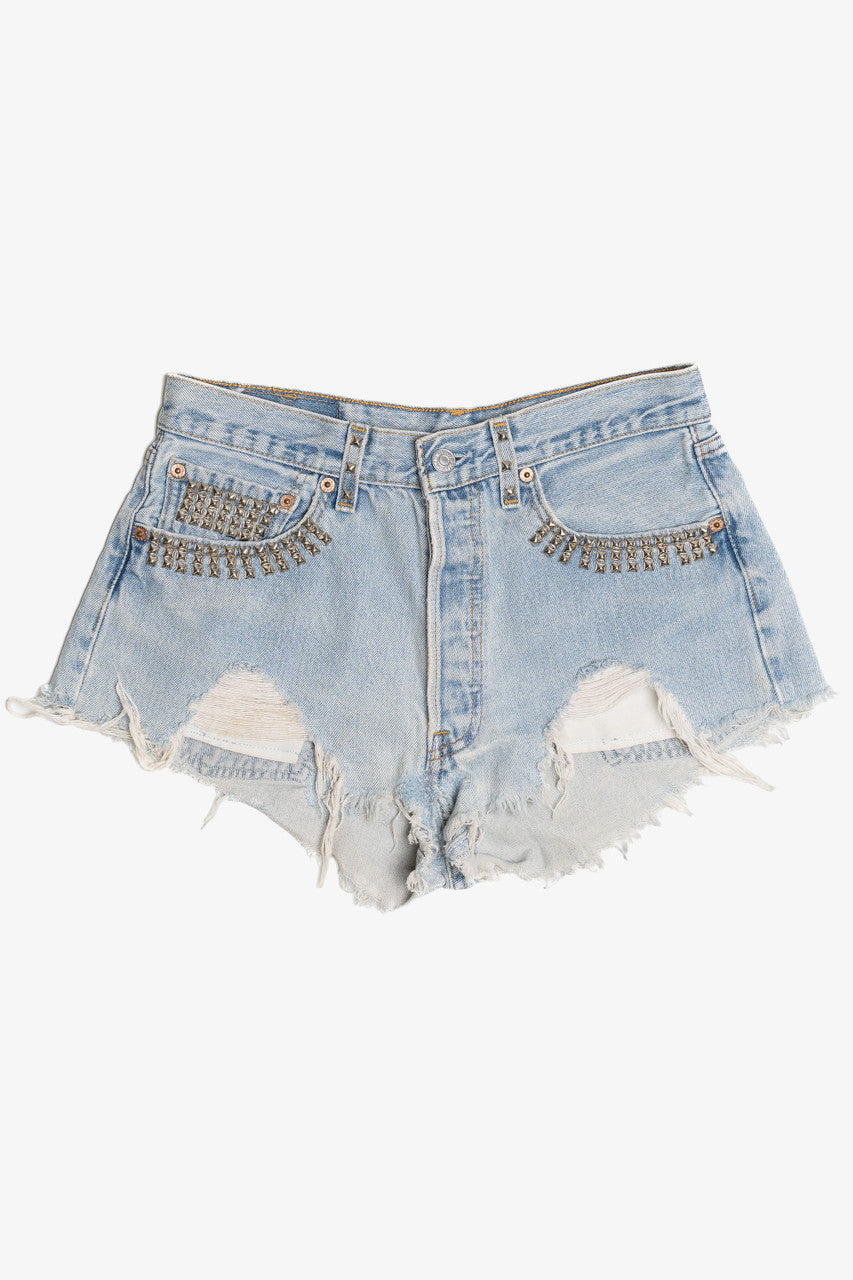 Vintage Studded Distressed Levi's 501 Cut Off Denim Shorts (1990s)