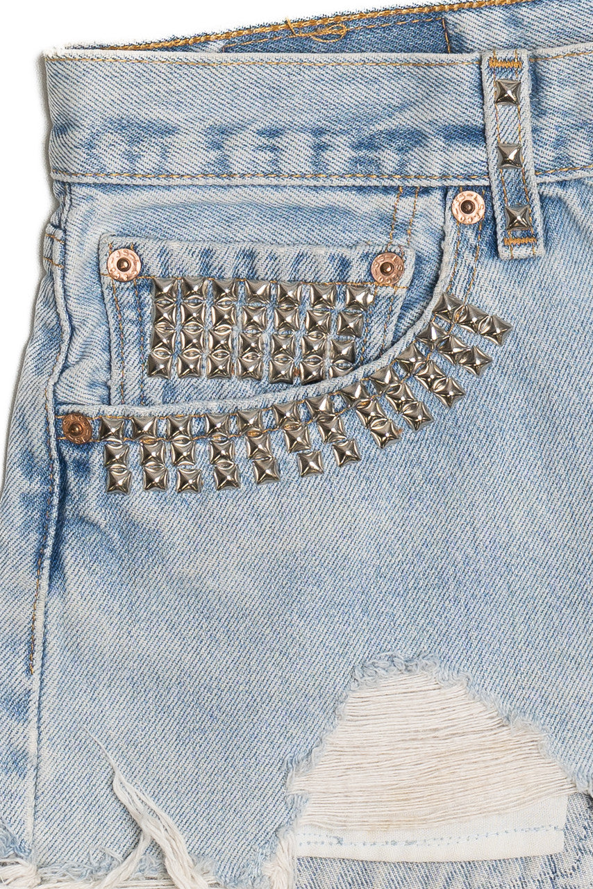 Vintage Studded Distressed Levi's 501 Cut Off Denim Shorts (1990s)