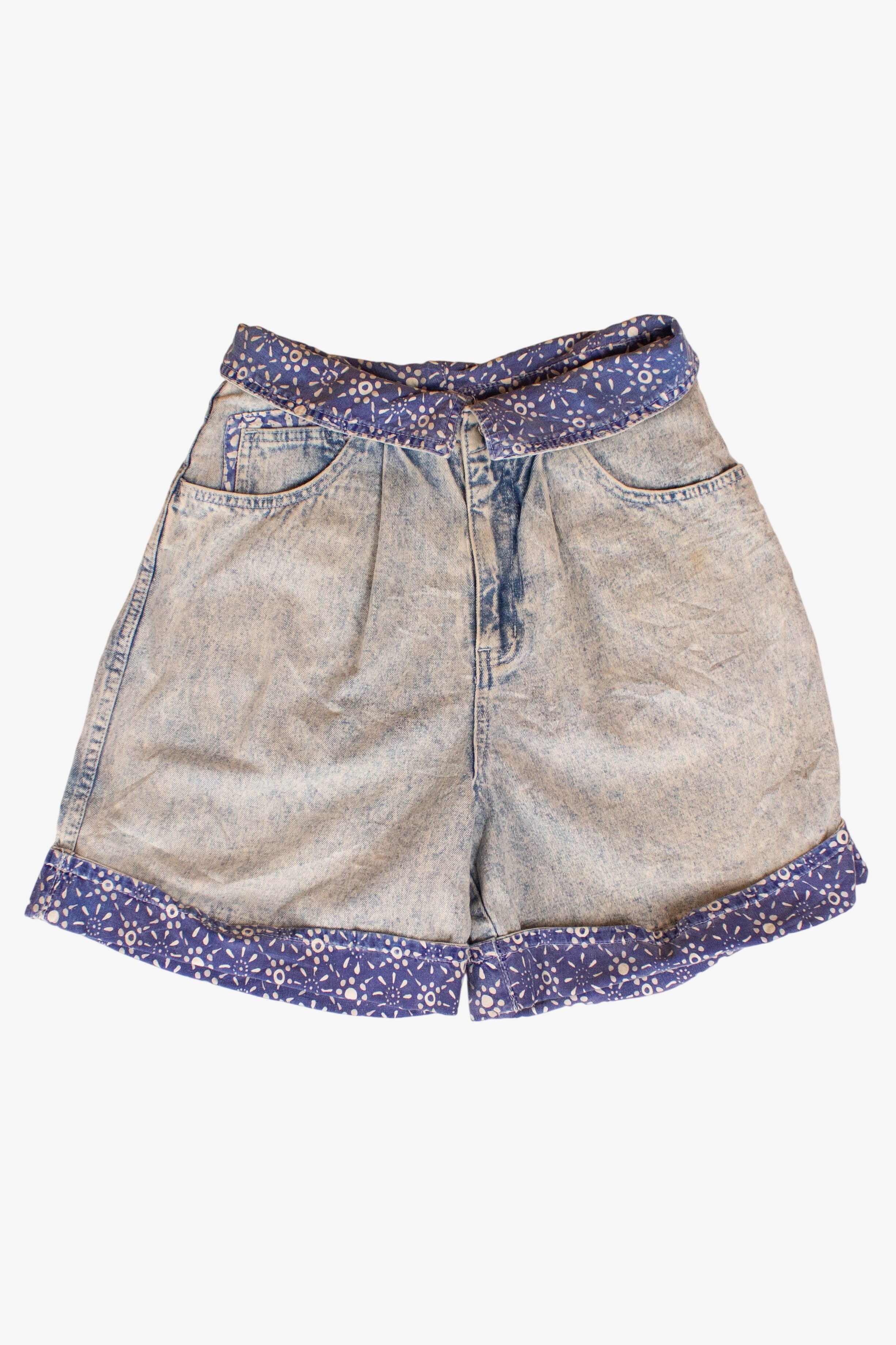 Vintage Acid Wash Fold Over Denim Shorts (1990s)