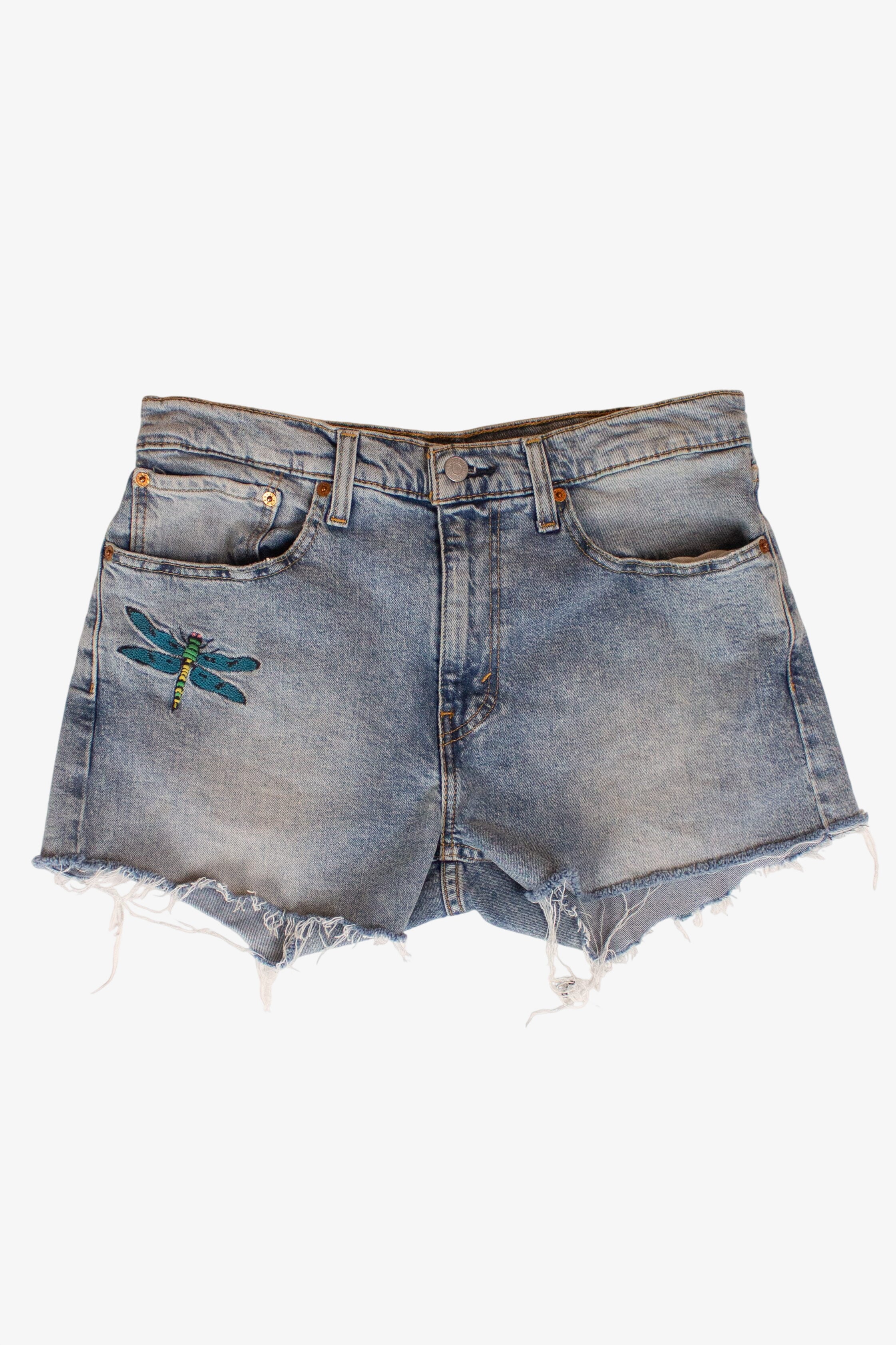 Levi's Dragonfly Embroidered Cutoff Denim Shorts (2000s)