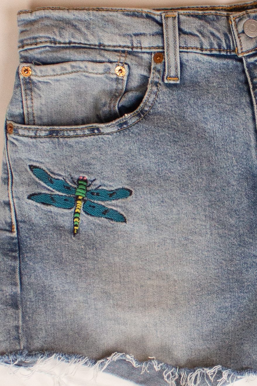 Levi's Dragonfly Embroidered Cutoff Denim Shorts (2000s)