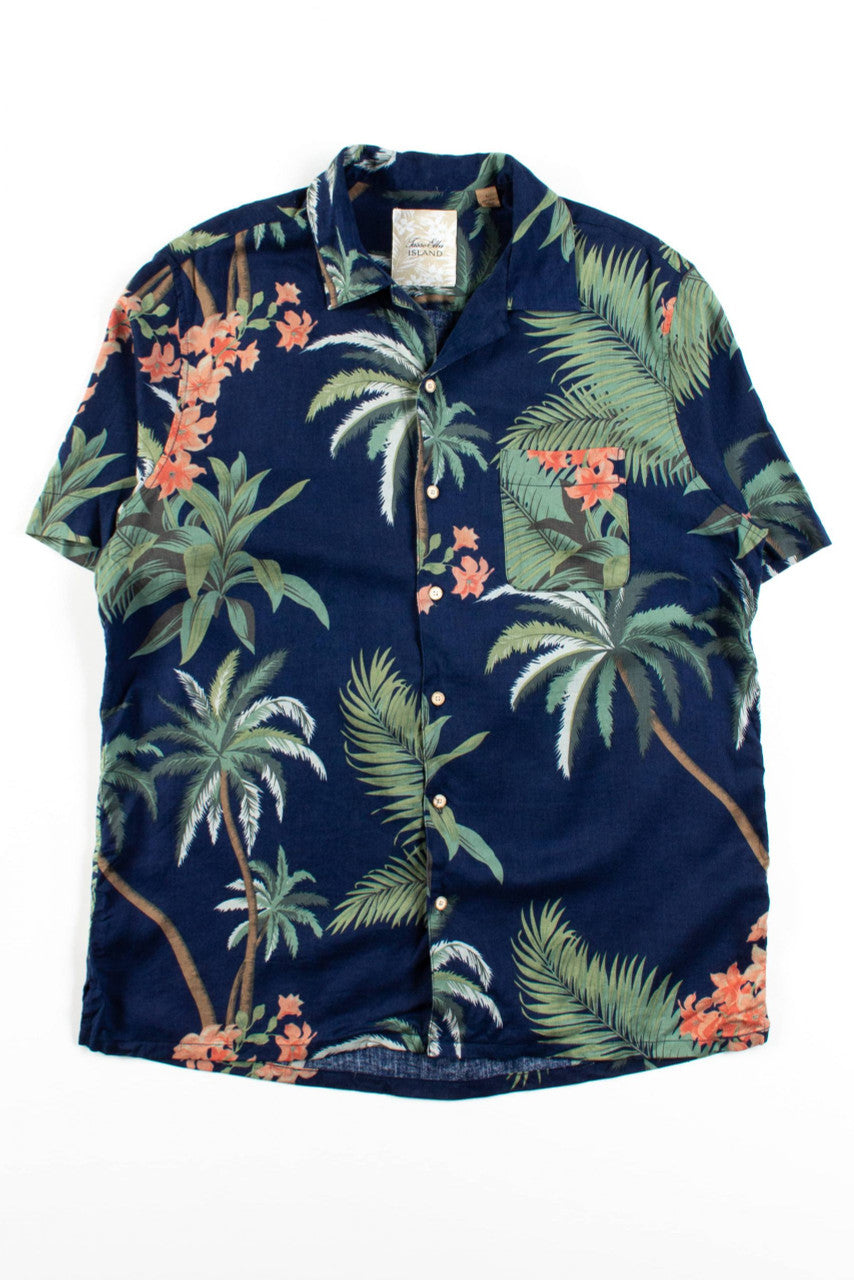 Vintage Navy Palms Silk Shirt
