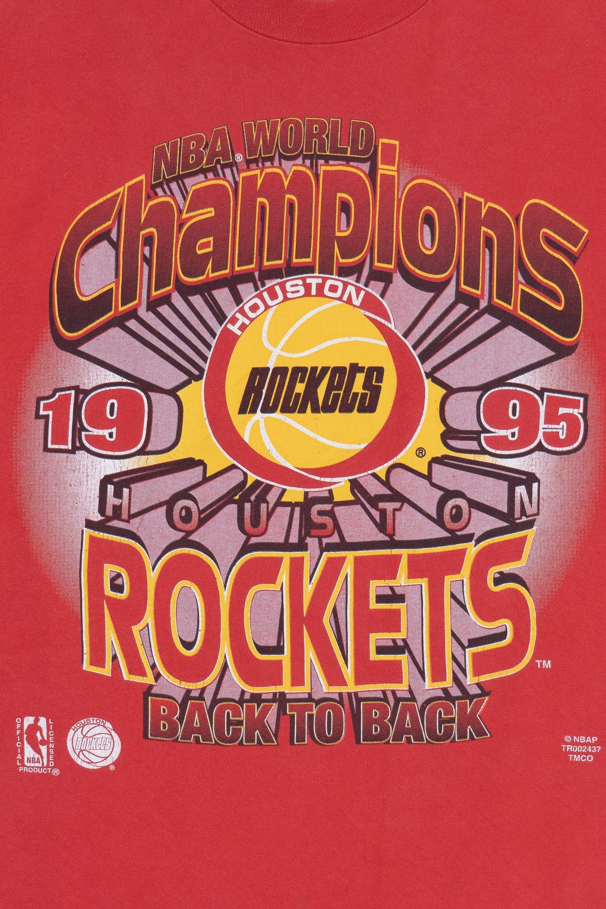 Vintage 1995 NBA Champions Houston Rockets "Back To Back" Single Stitch T-Shirt (1990s)