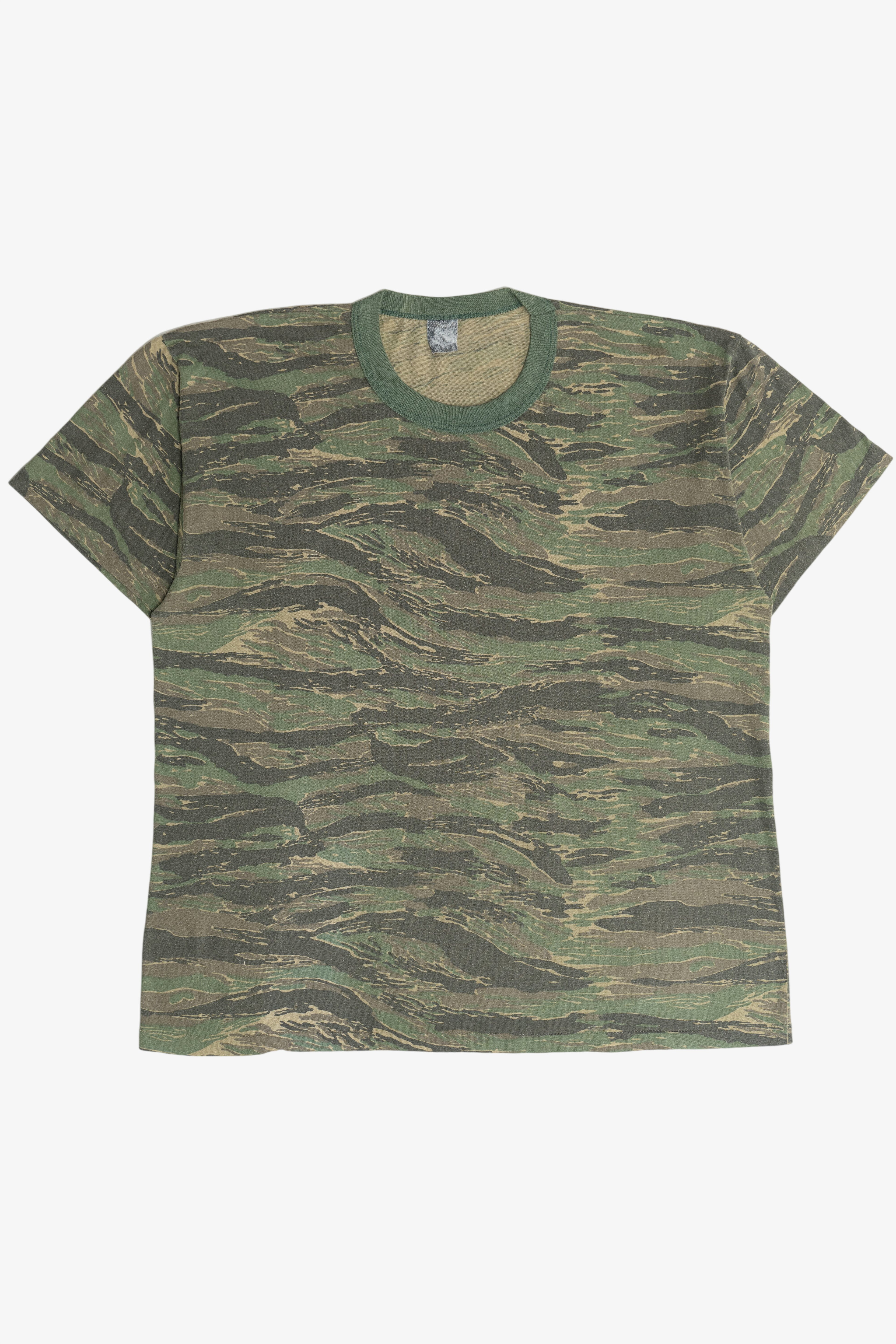 Vintage Tiger Stripe Camo Ringer Neck Single Stitch T-Shirt (1990s)