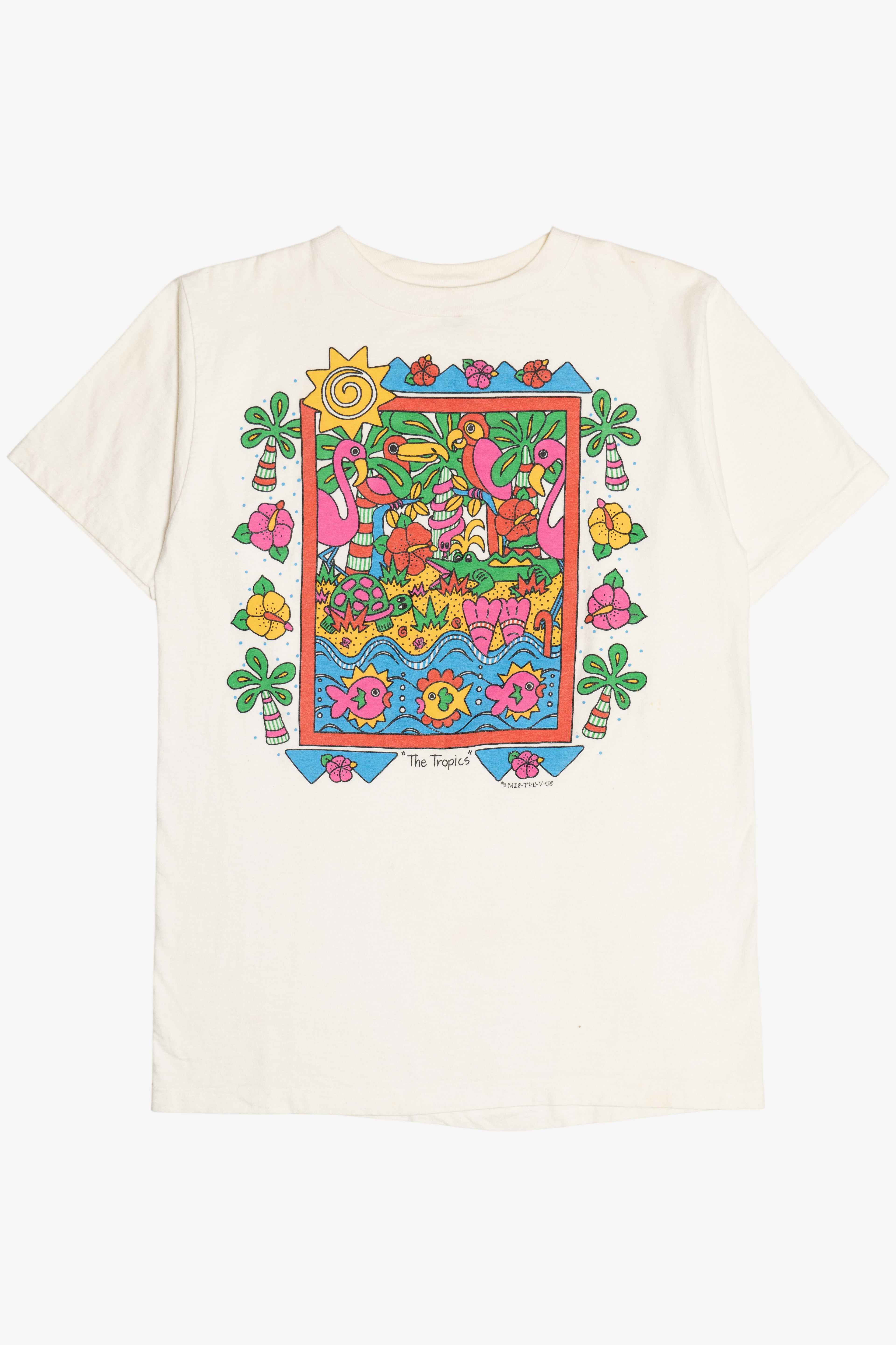 Vintage "The Tropics" Beach Illustration Alore Single Stitch T-Shirt (1990s)
