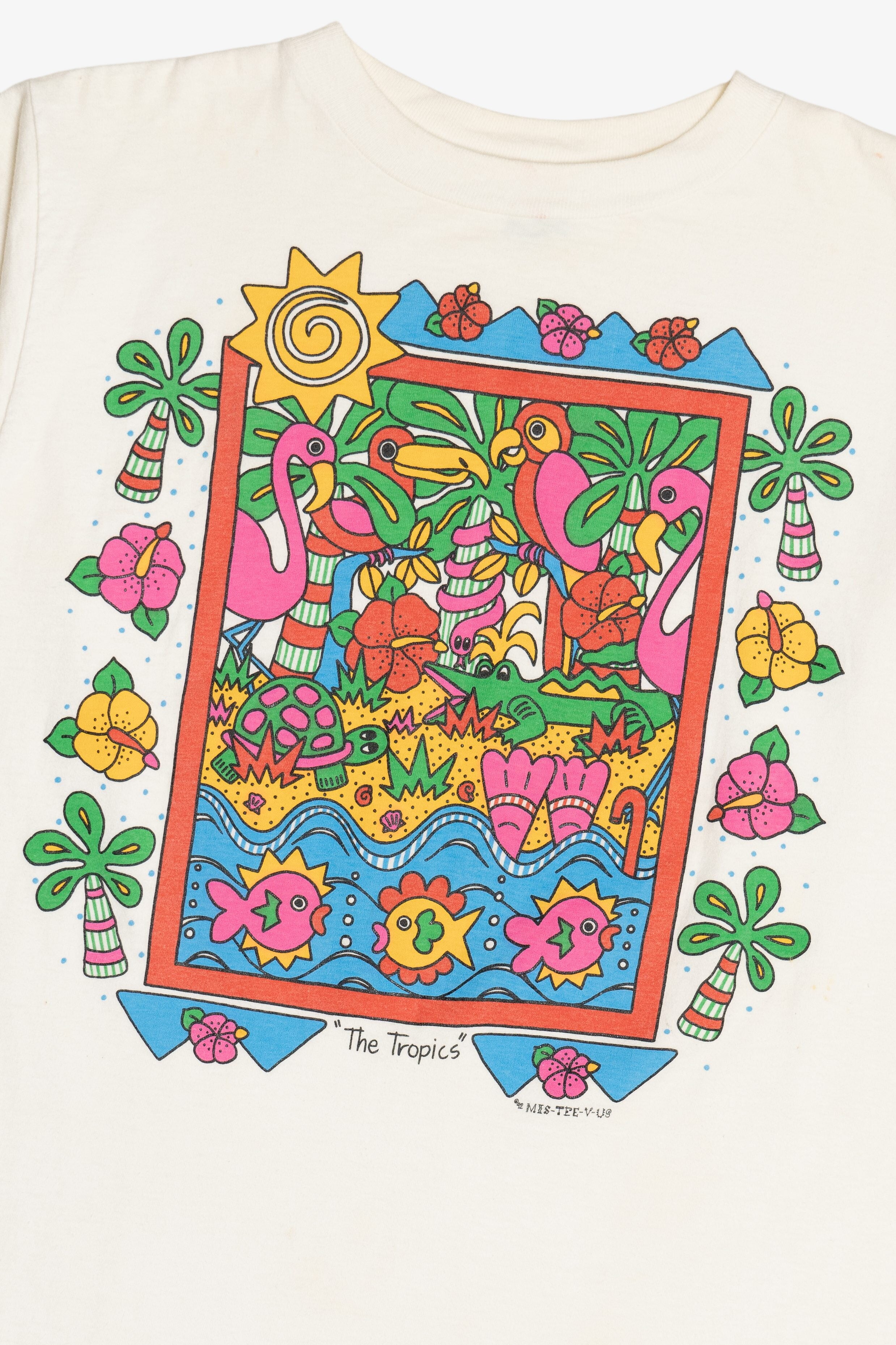 Vintage "The Tropics" Beach Illustration Alore Single Stitch T-Shirt (1990s)