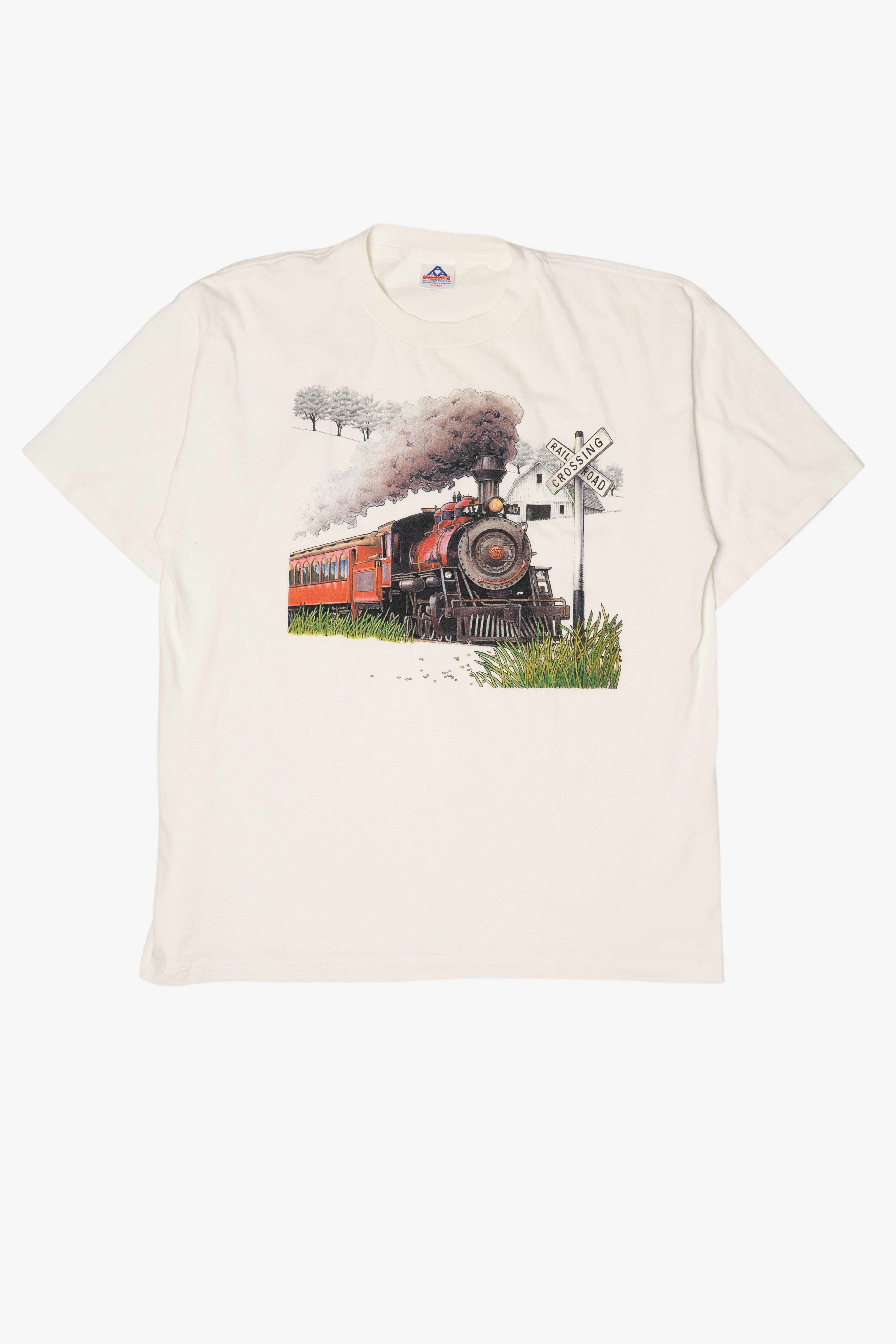 Vintage Train Railroad Crossing Single Stitch T-Shirt (1990s)