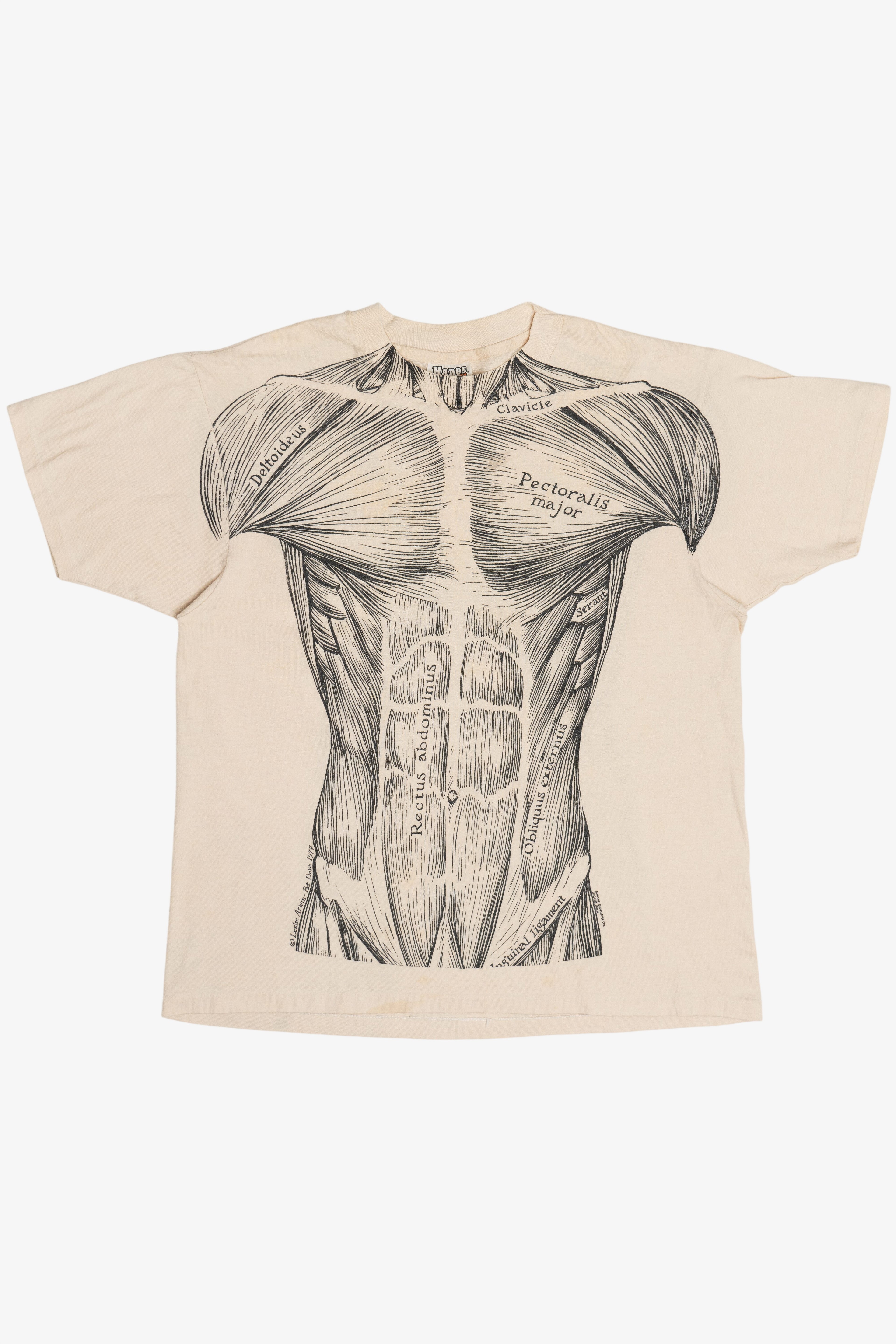 Vintage Leslie Arwin Muscle Anatomy Double Sided Print T-Shirt (1970s)