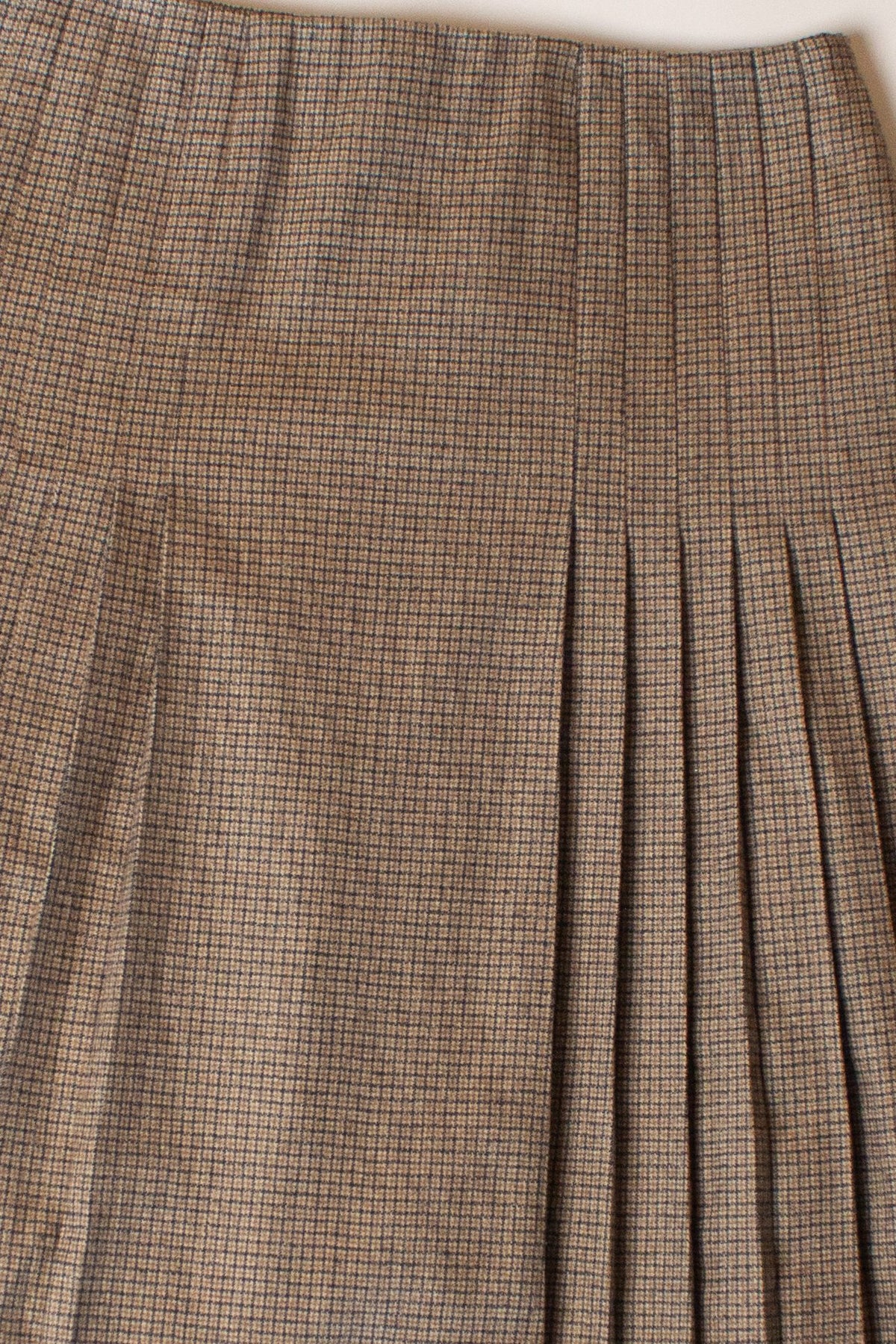 Brown Plaid Pleated Midi Skirt (2000s)