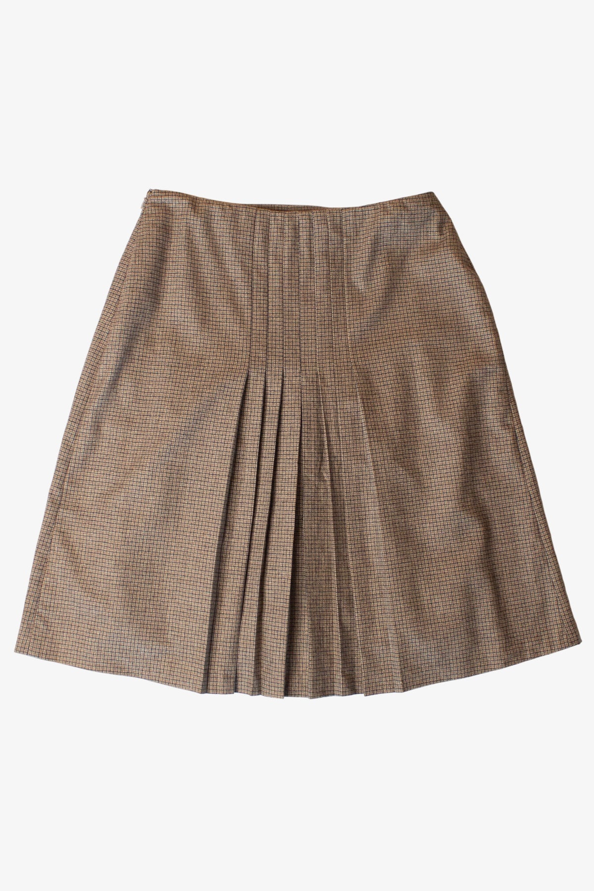 Brown Plaid Pleated Midi Skirt (2000s)