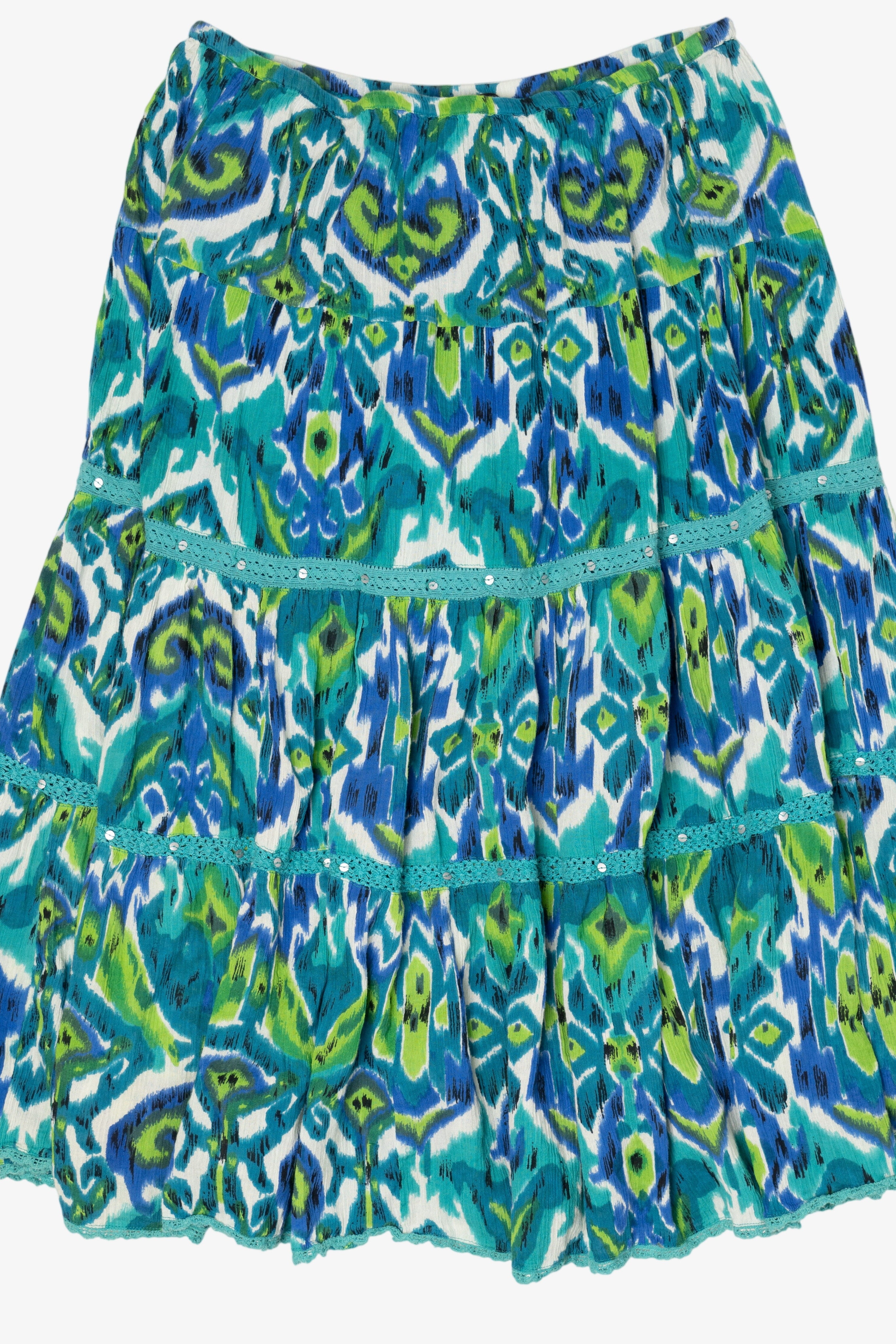 Vintage Blue Notations Tiered Maxi Skirt (1990s)