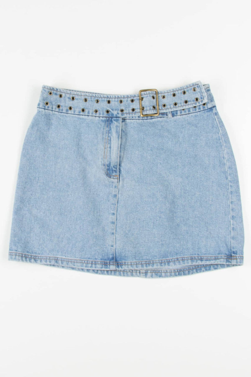 Belt Front Mini Denim Skirt (sz. 14)