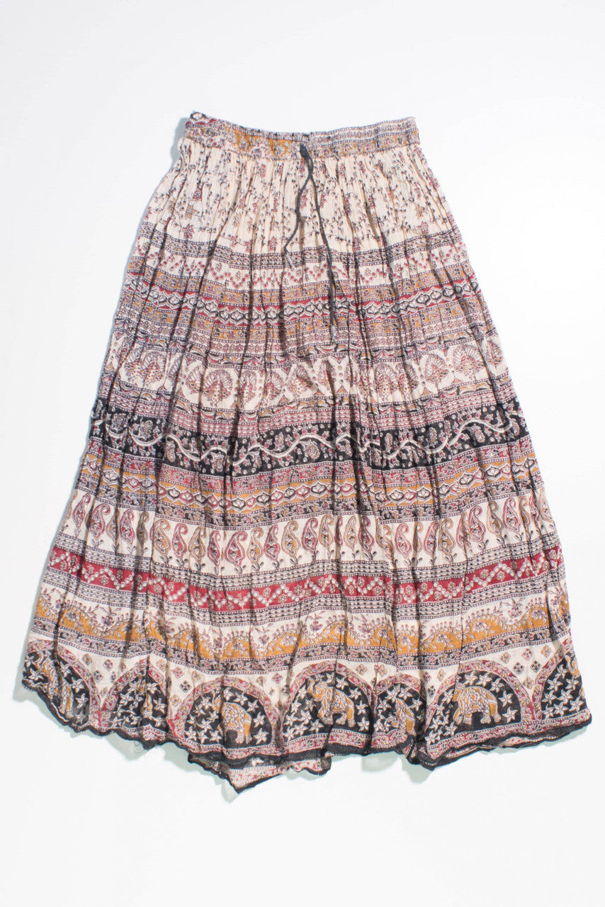 Vintage Elephant Pattern Maxi Skirt