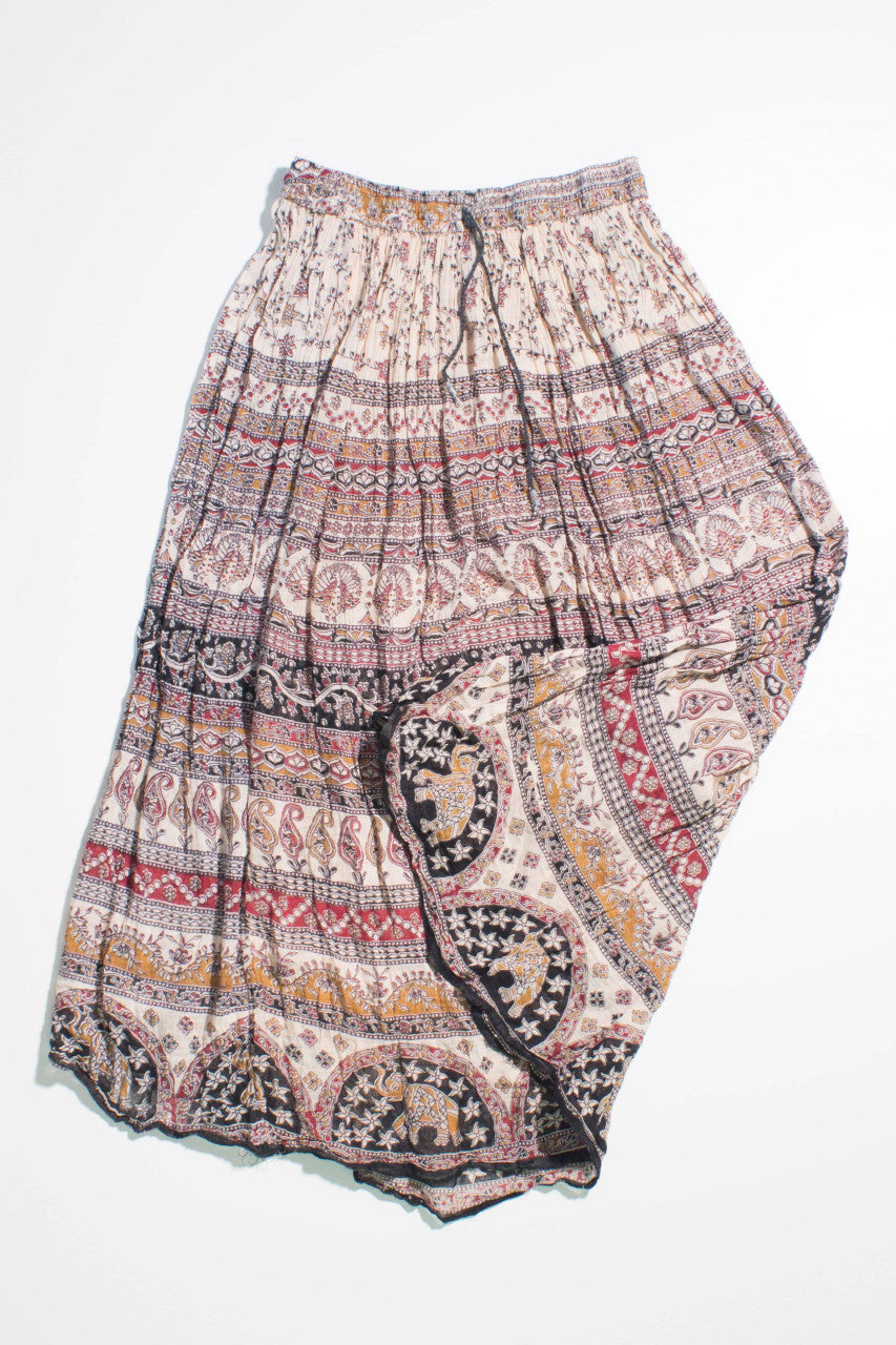 Vintage Elephant Pattern Maxi Skirt