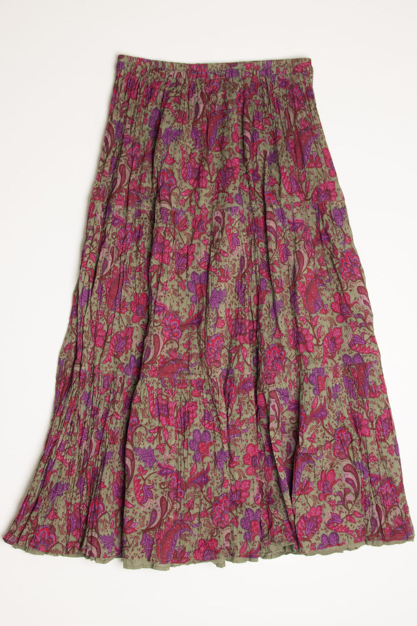 Reversible Floral & Olive Festival Maxi Skirt 534
