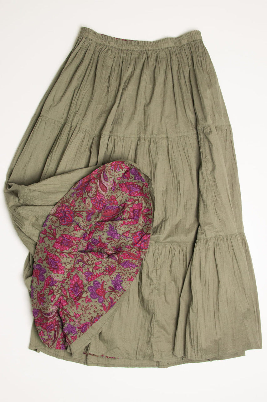 Reversible Floral & Olive Festival Maxi Skirt 534