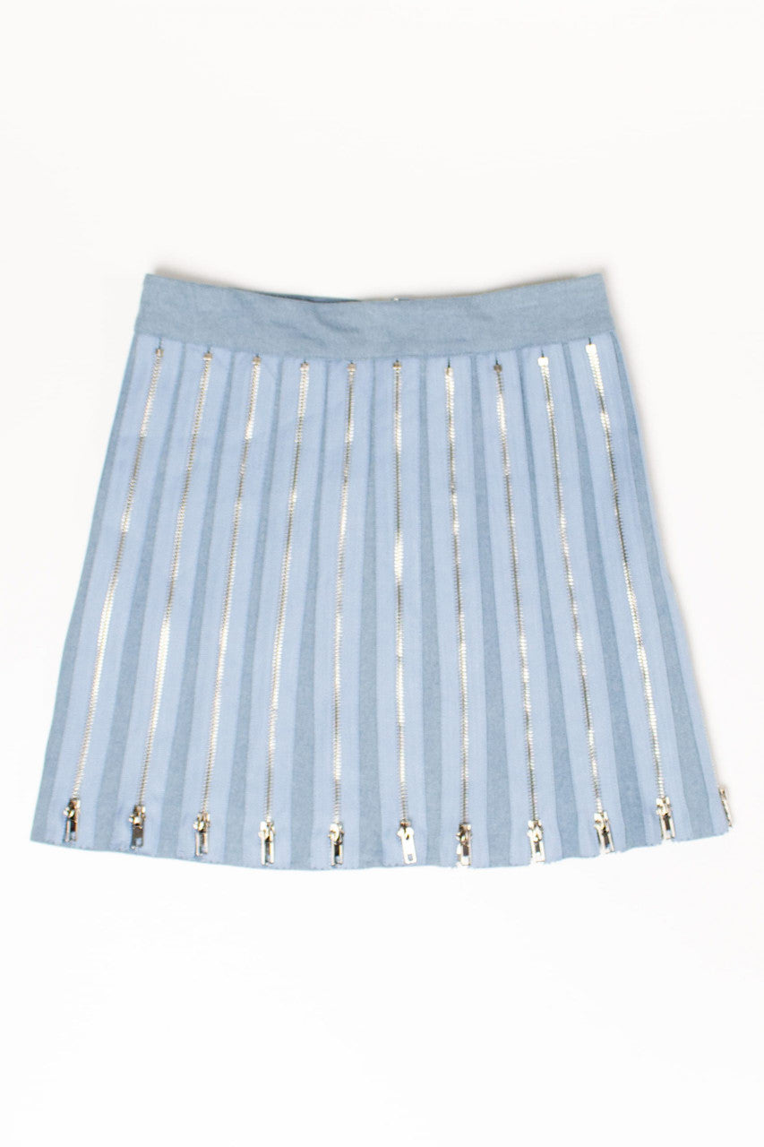 Denim Zippers Zip Up Mini Skirt