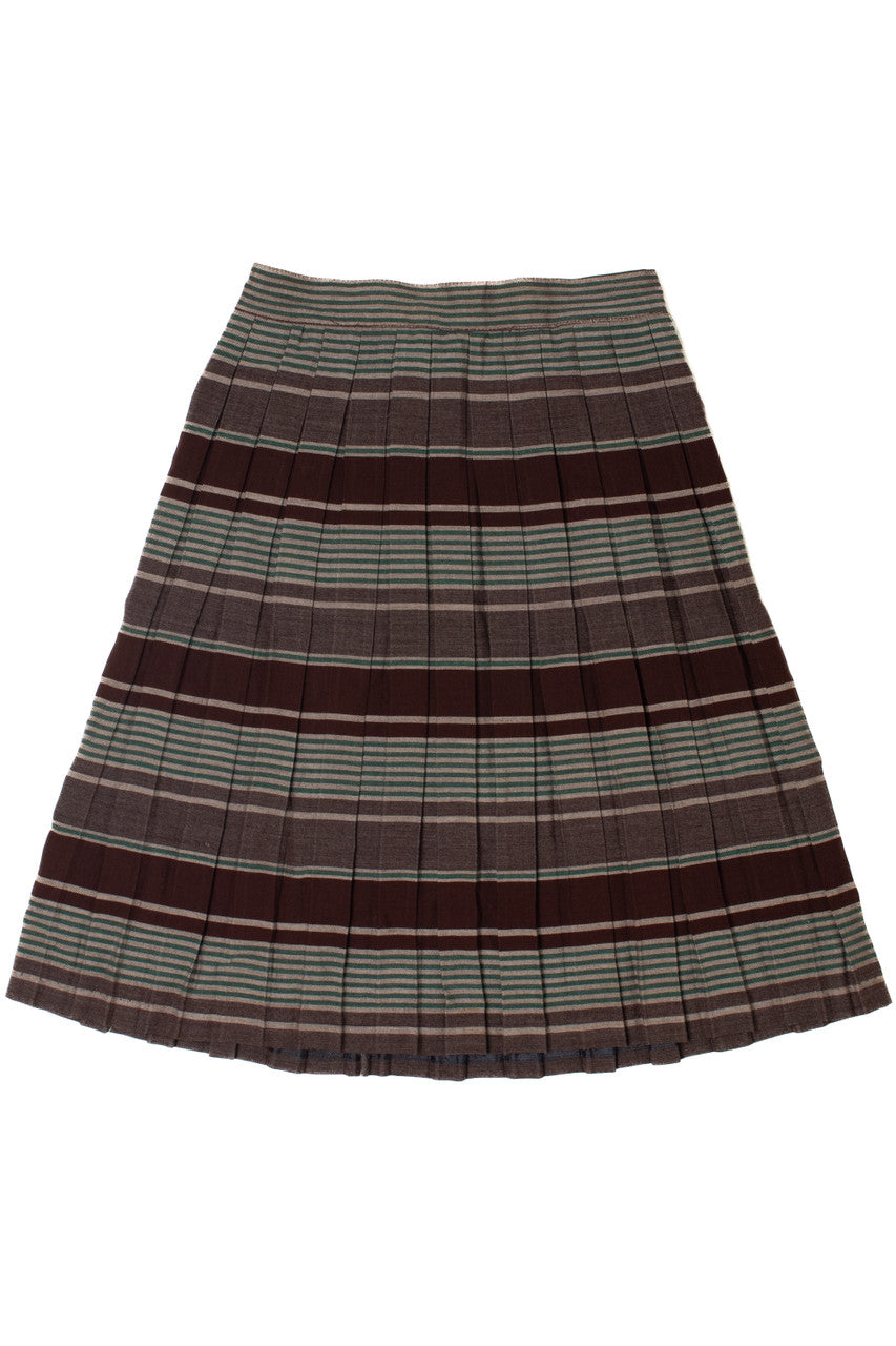 Vintage Pleated Striped Brown & Green Skirt