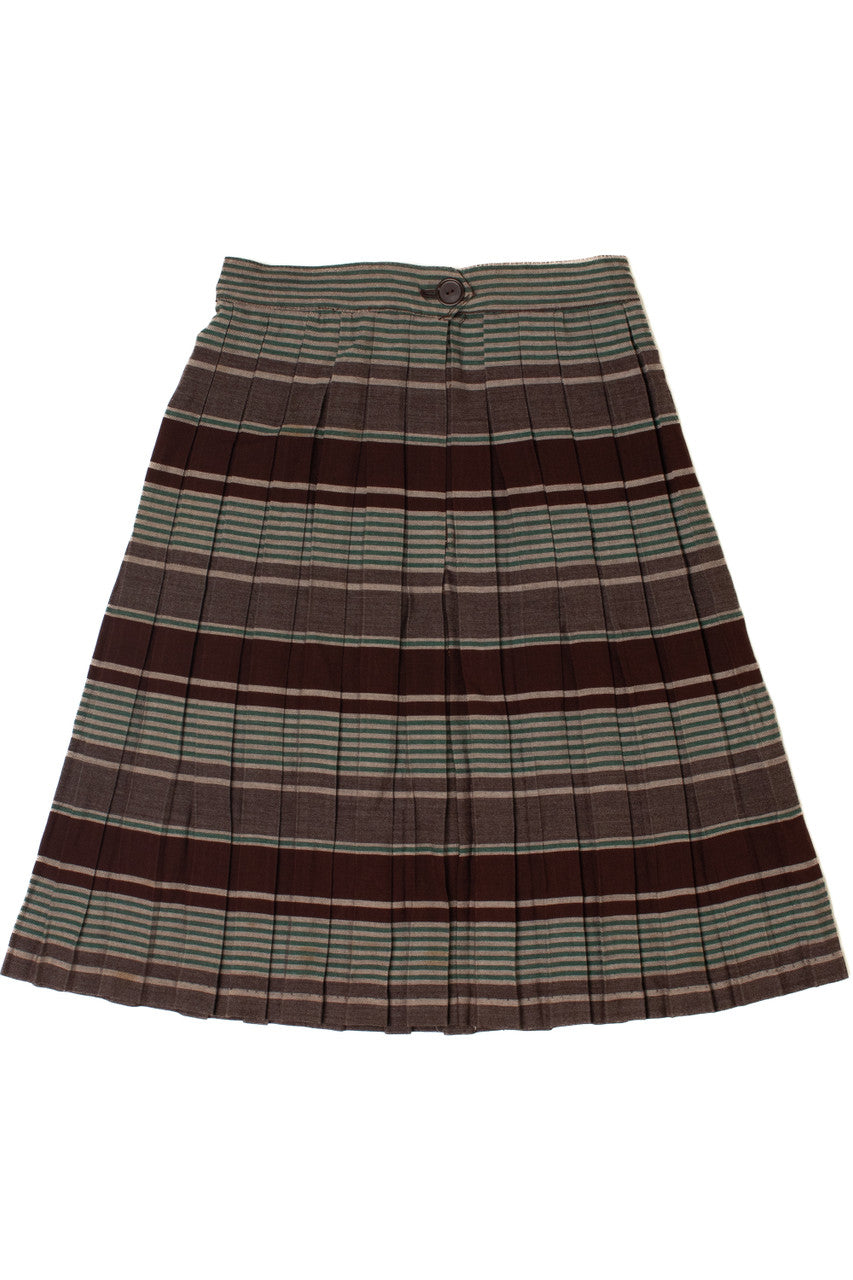 Vintage Pleated Striped Brown & Green Skirt
