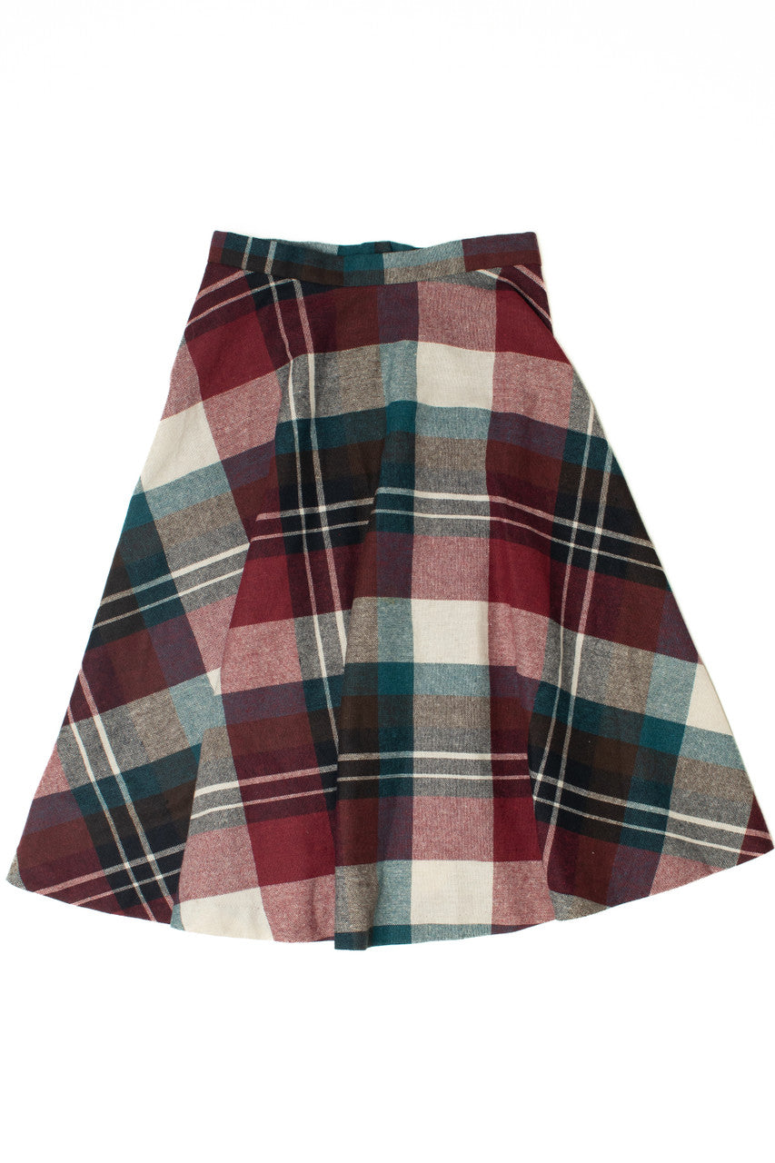 Vintage Plaid Lightweight Wool Circle Skirt