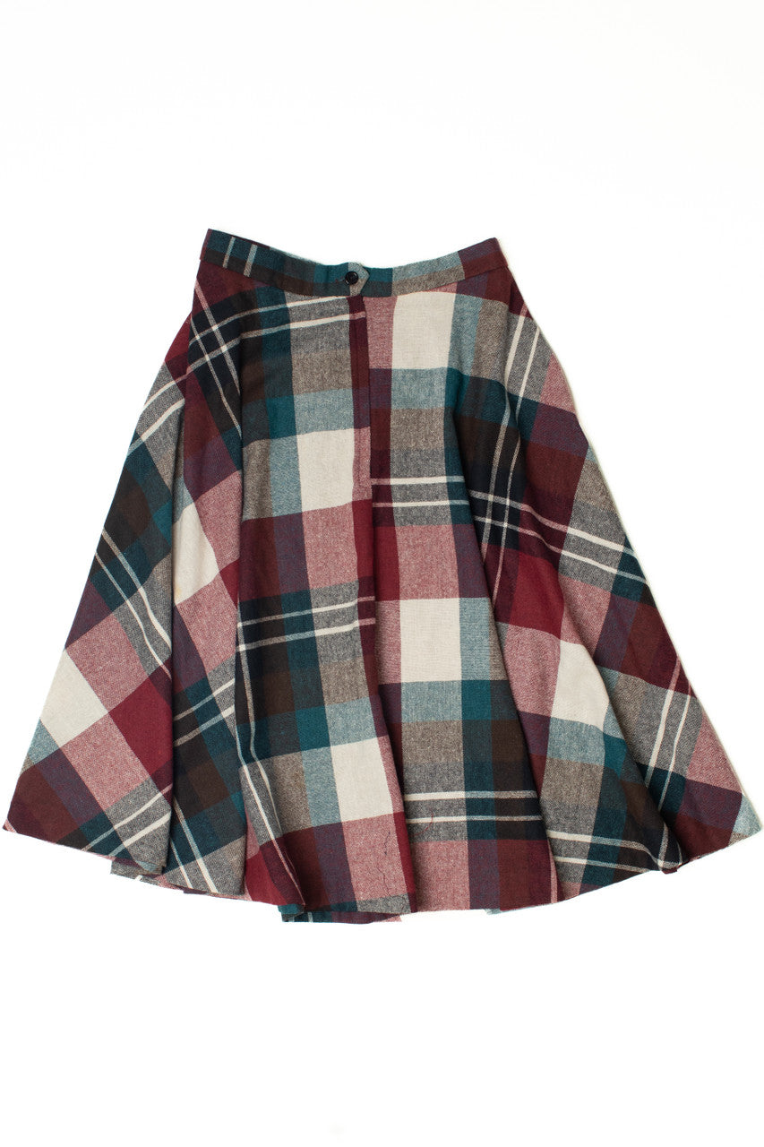 Vintage Plaid Lightweight Wool Circle Skirt