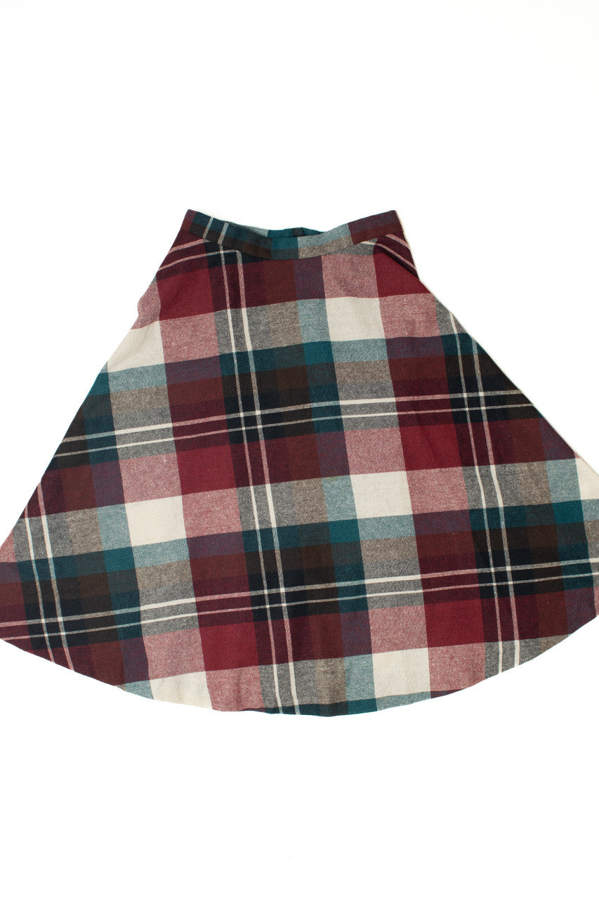 Vintage Plaid Lightweight Wool Circle Skirt