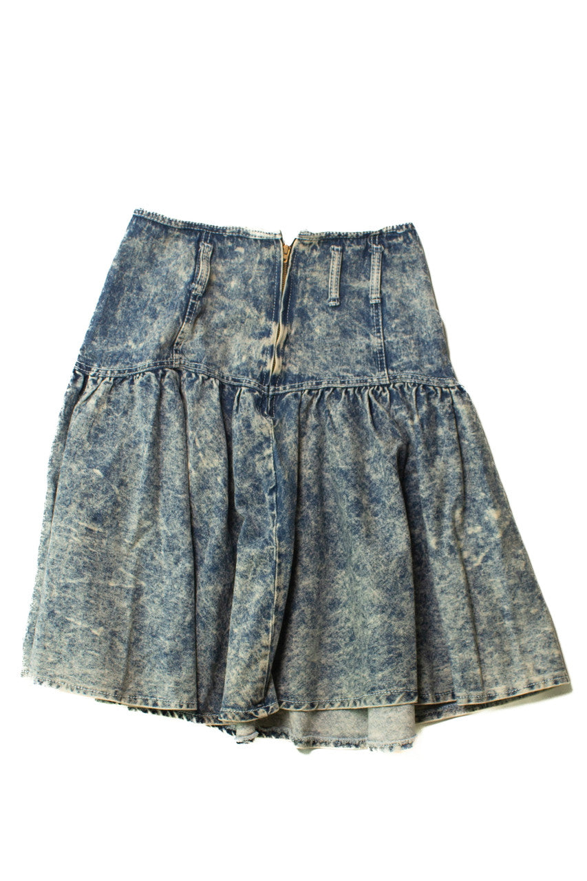 Vintage Acid Wash High Waisted Denim Skirt (1980s)