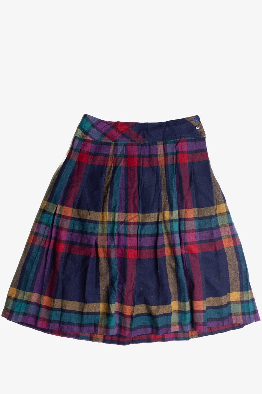 Vintage Plaid Wool Midi Skirt (80s) 694