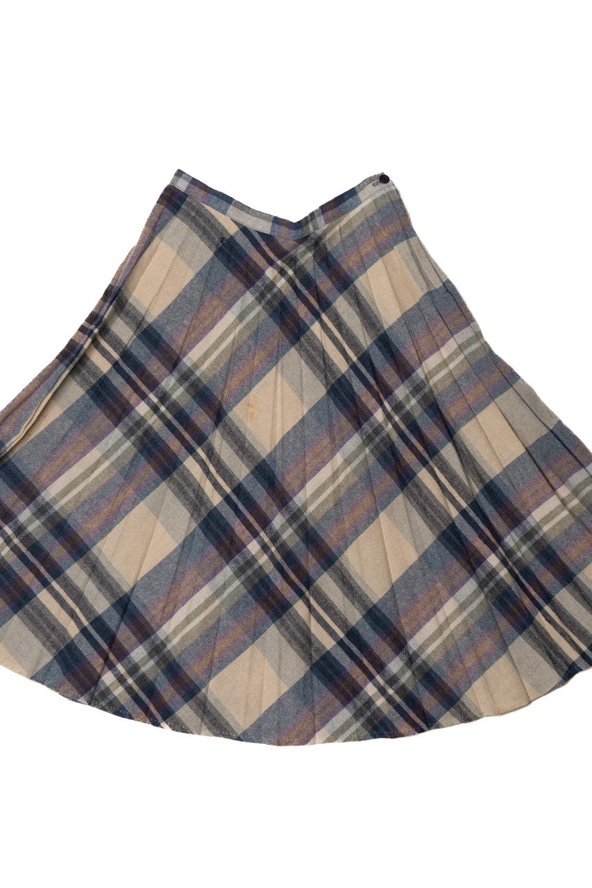 Vintage Navy Plaid Wool Skirt