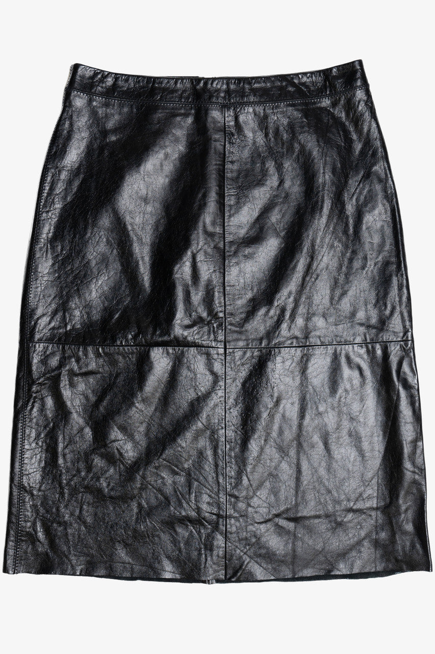 Vintage Raw Cut Hem Black Leather Skirt (1990s)